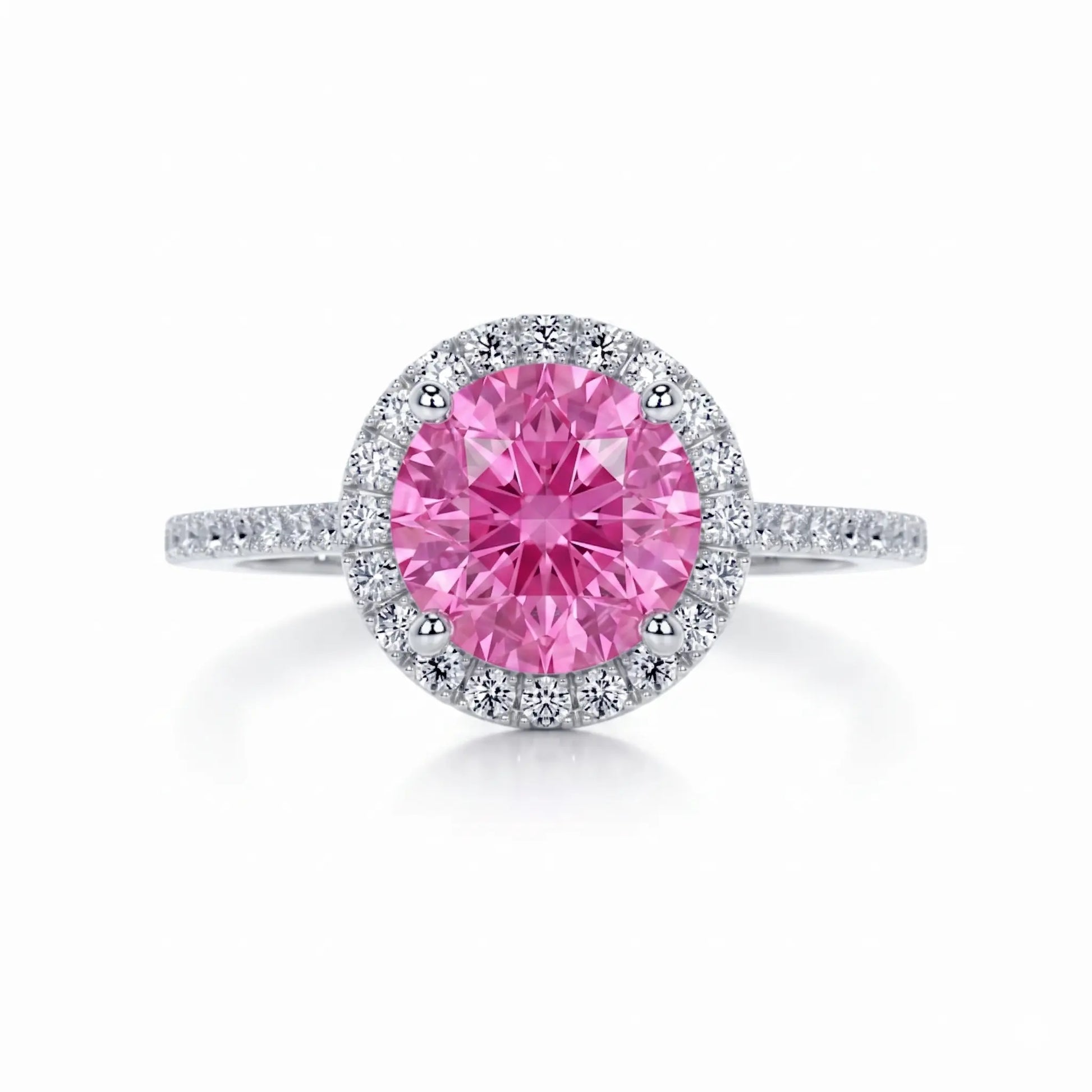Round Pink Sapphire Halo Engagement Ring with Diamond Accents