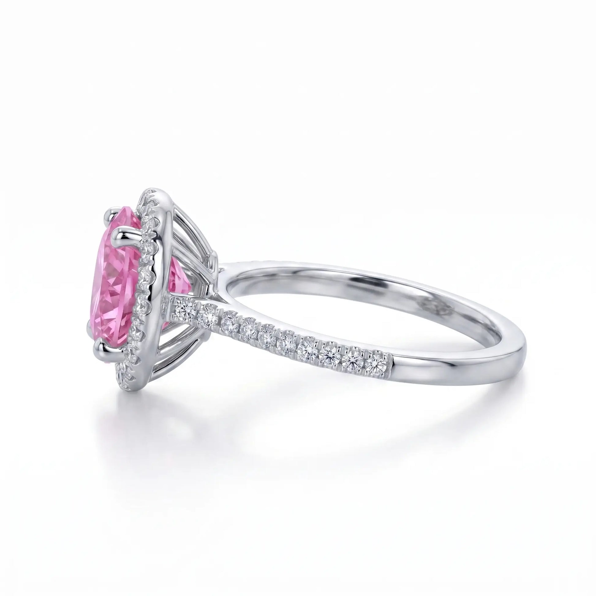 Round Pink Sapphire Halo Engagement Ring with Diamond Accents