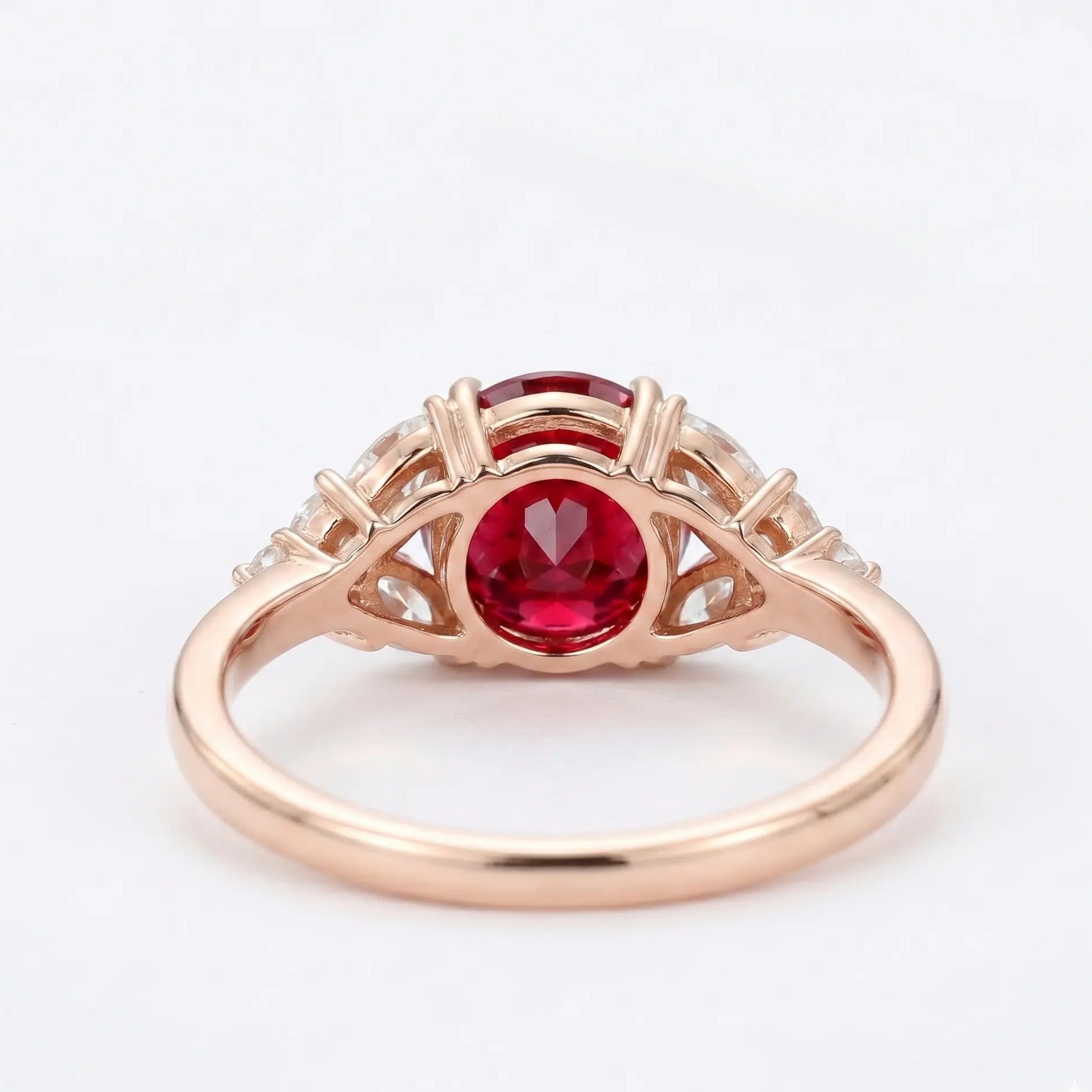 Round Red Ruby Ring, Ruby Engagement Ring, Marquise Diamond Ring, Vintage Inspired Ruby Ring, Diamond Cluster Ring, Fine Jewellery Gift