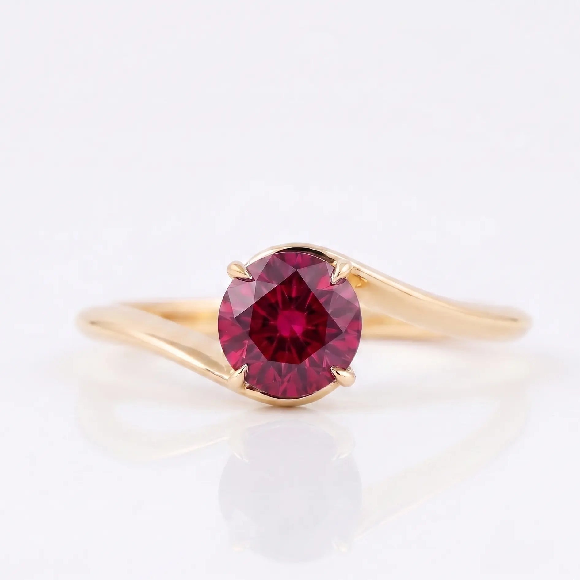 Round Red Ruby Solitaire Ring for Anniversary and Engagement