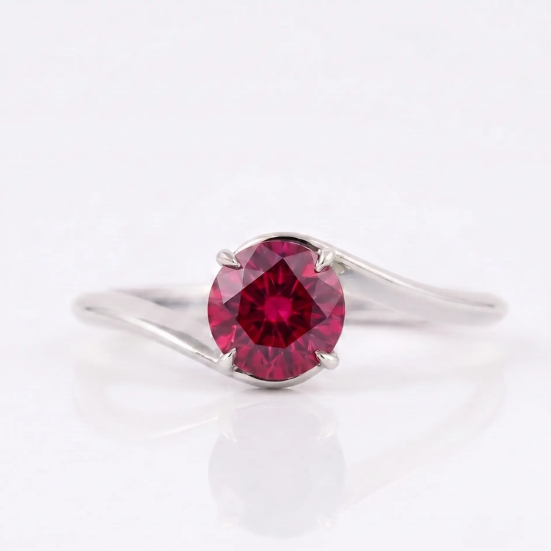 Round Red Ruby Solitaire Ring for Anniversary and Engagement