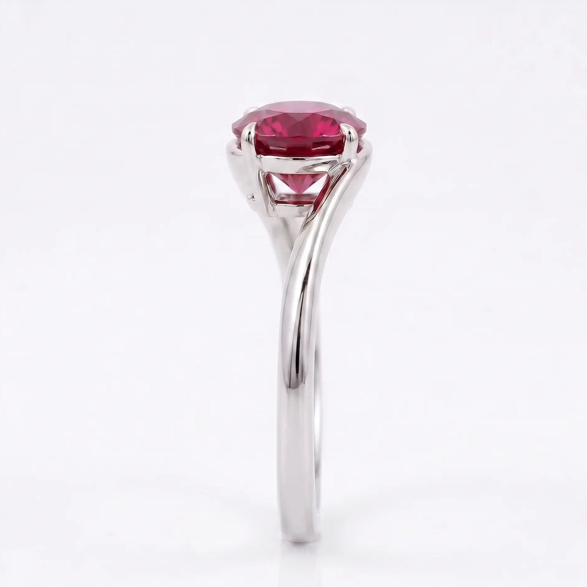 Round Red Ruby Solitaire Ring for Anniversary and Engagement