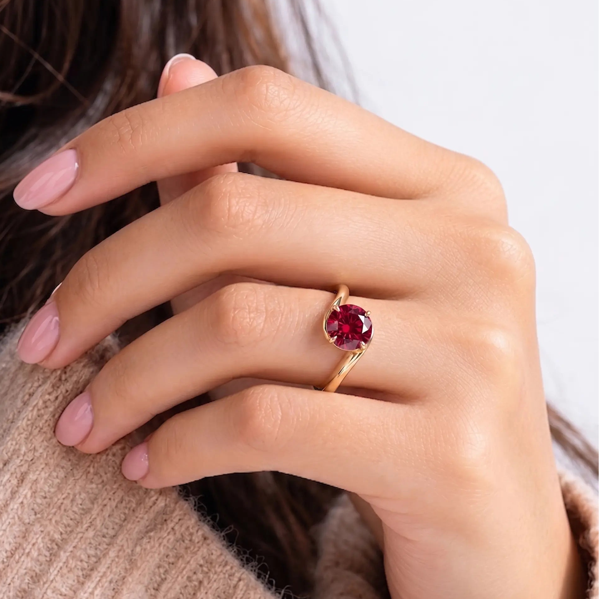 Round Red Ruby Solitaire Ring for Anniversary and Engagement