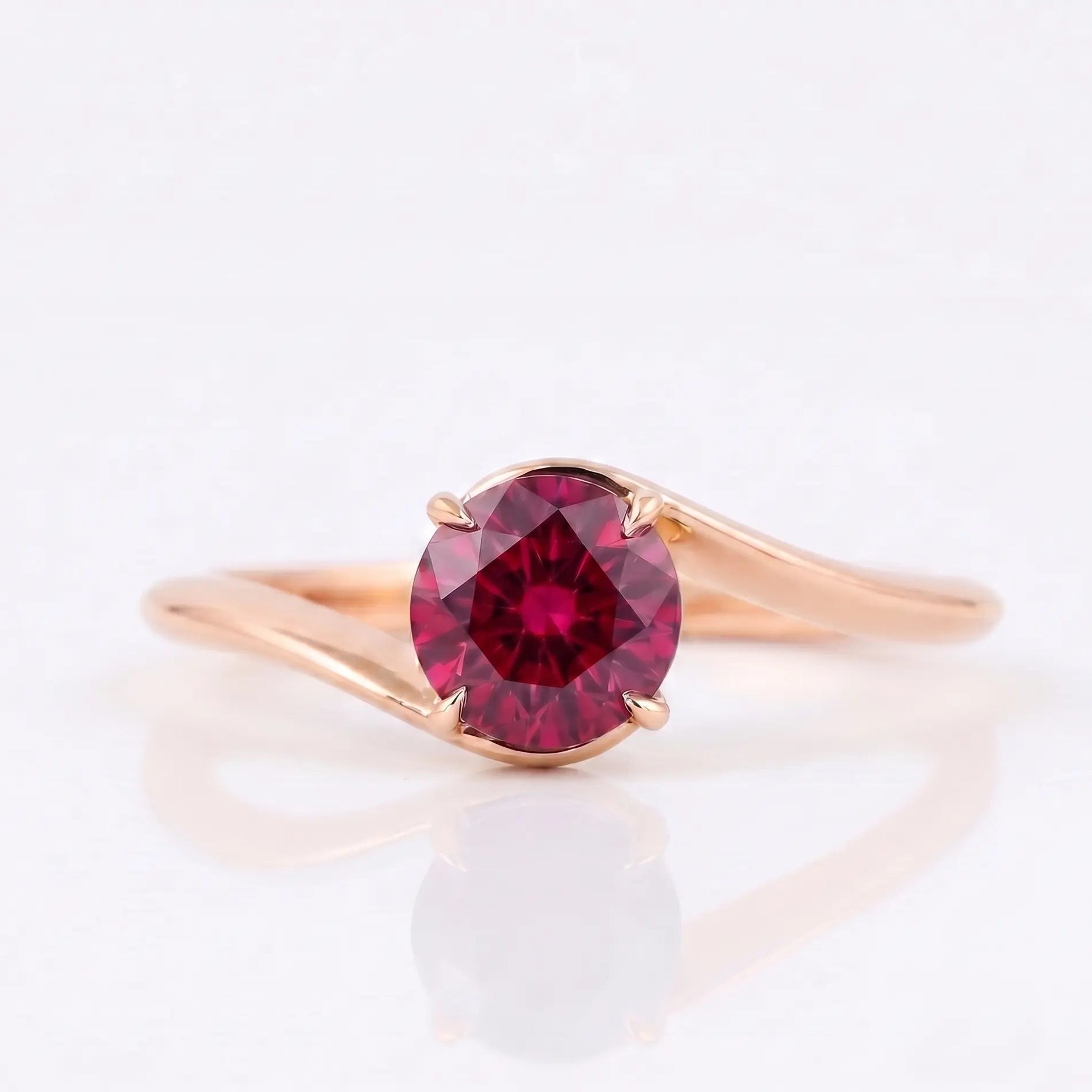 Round Red Ruby Solitaire Ring for Anniversary and Engagement