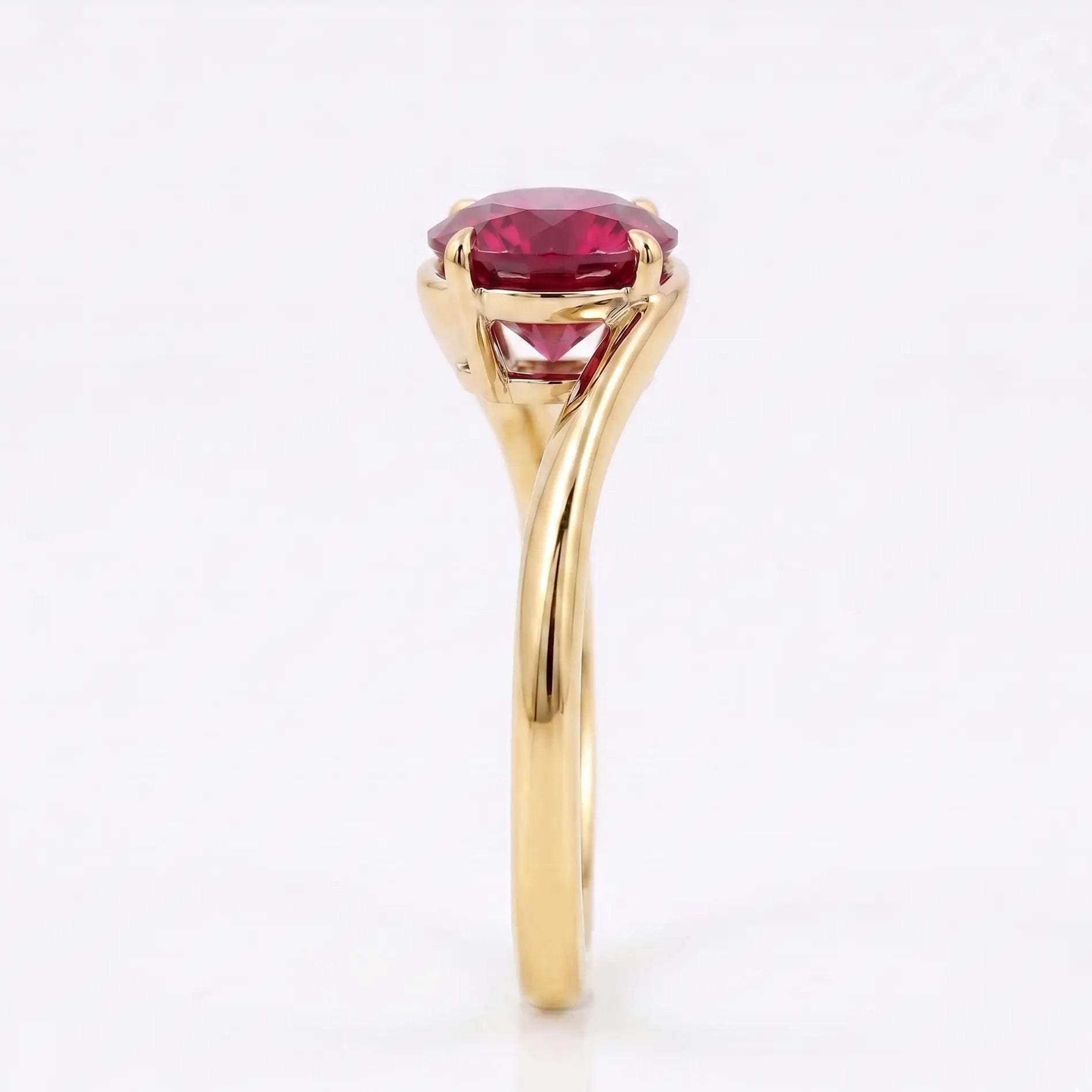 Round Red Ruby Solitaire Ring for Anniversary and Engagement