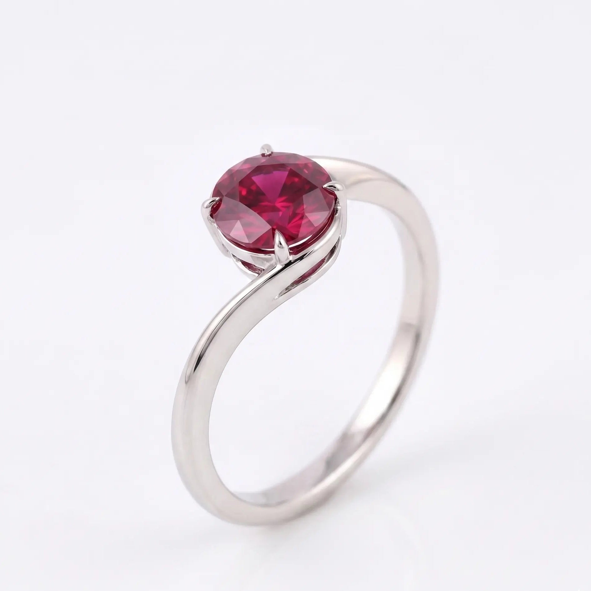 Round Red Ruby Solitaire Ring for Anniversary and Engagement