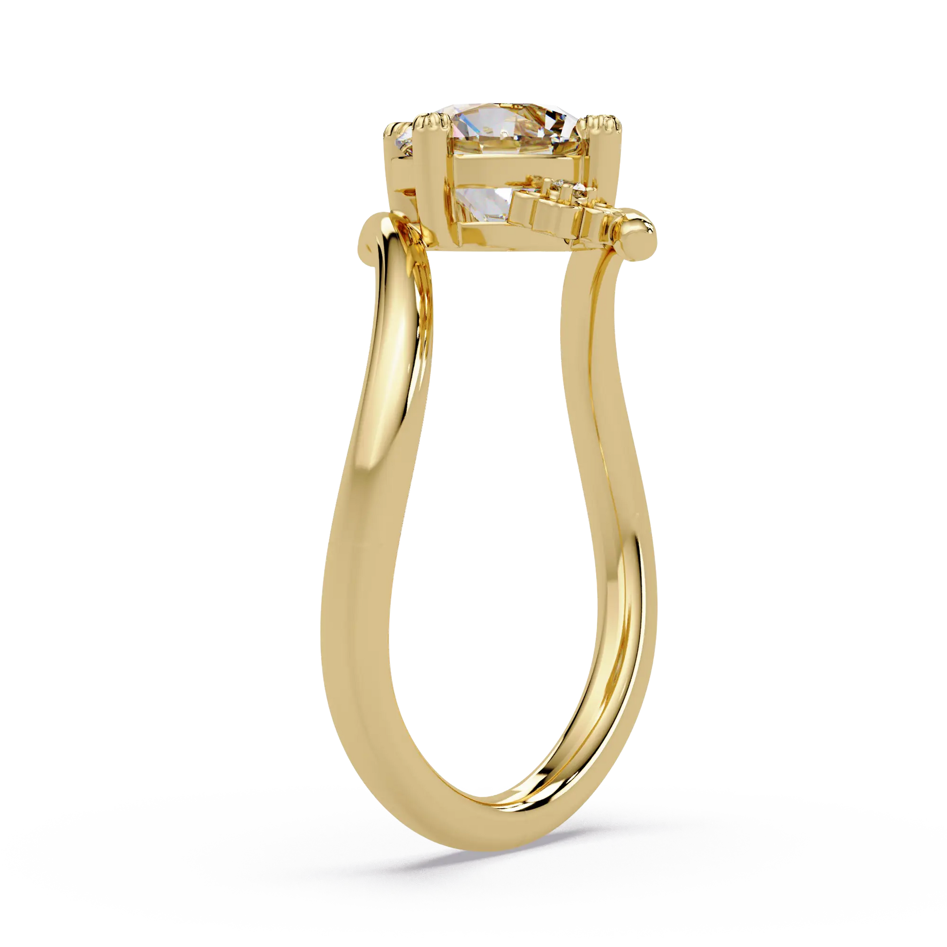 Round Solitaire Lab Grown Diamond Ring - Floral Bypass Design