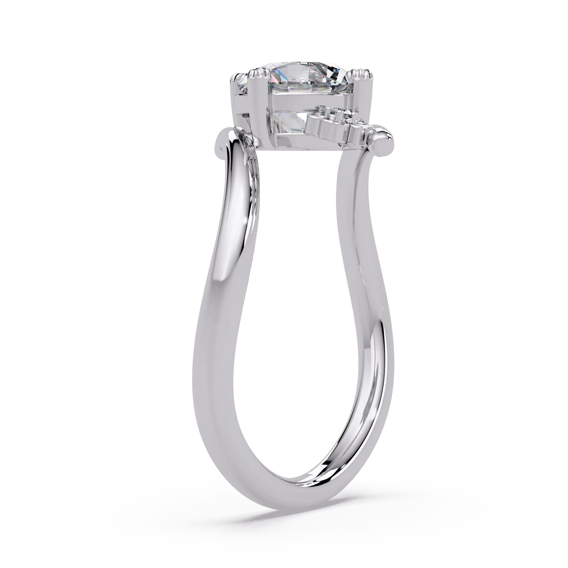 Round Solitaire Lab Grown Diamond Ring - Floral Bypass Design