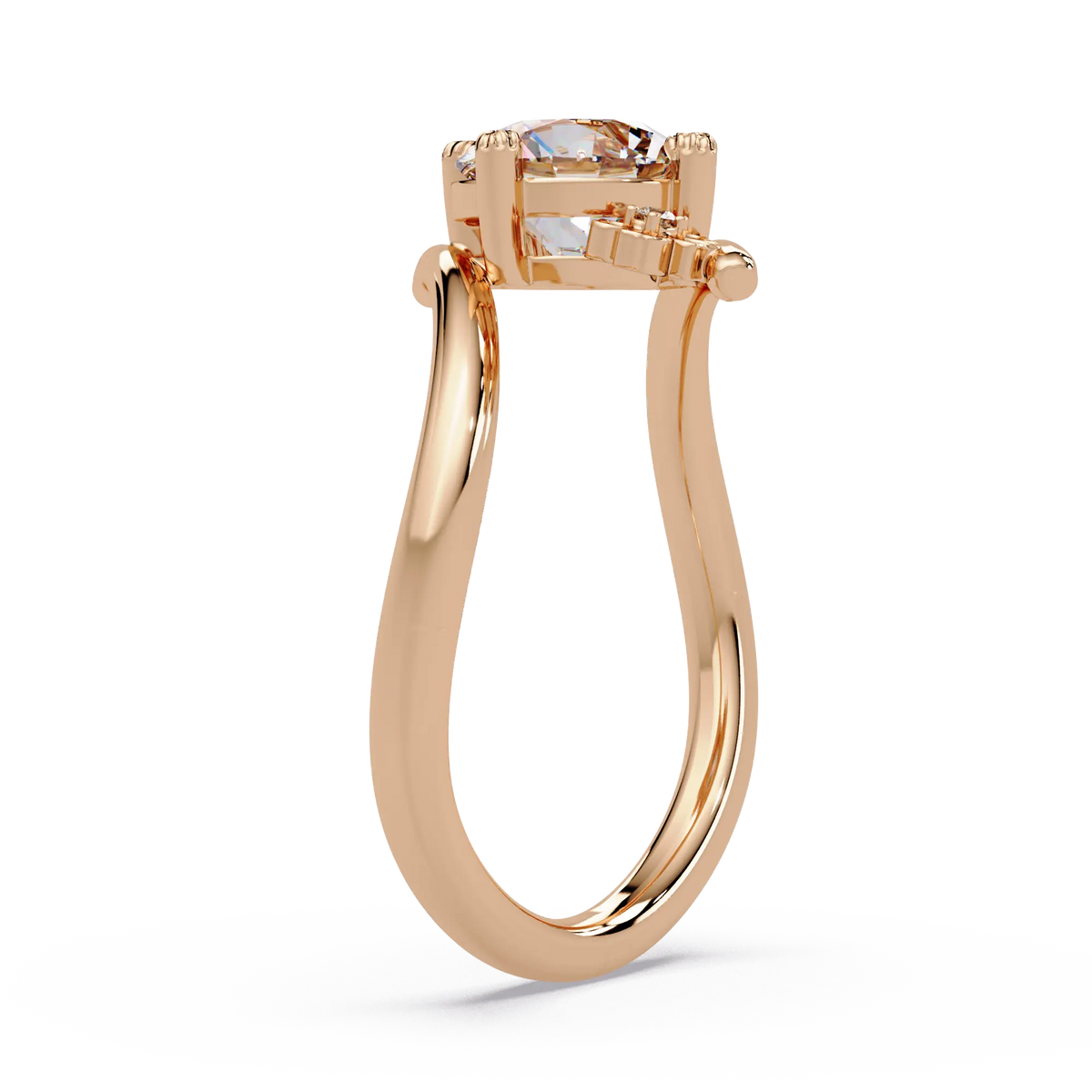 Round Solitaire Lab Grown Diamond Ring - Floral Bypass Design