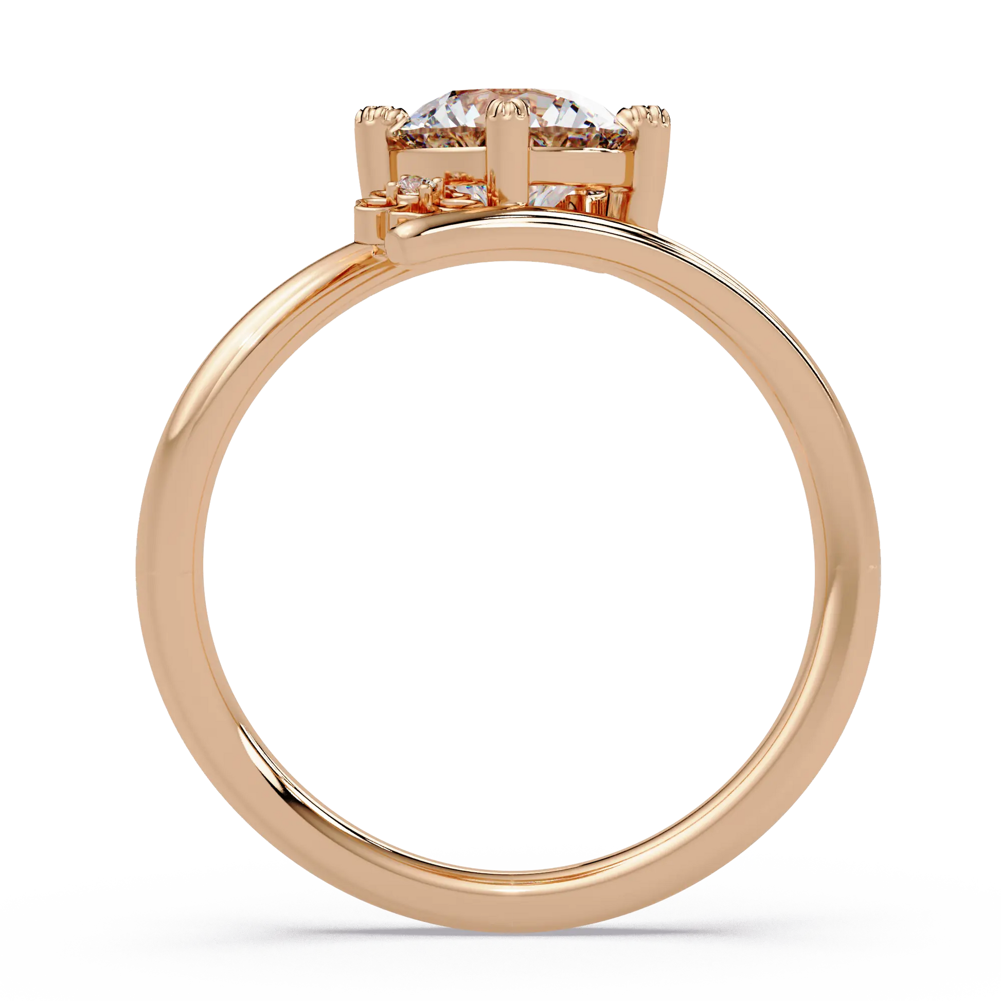 Round Solitaire Lab Grown Diamond Ring - Floral Bypass Design