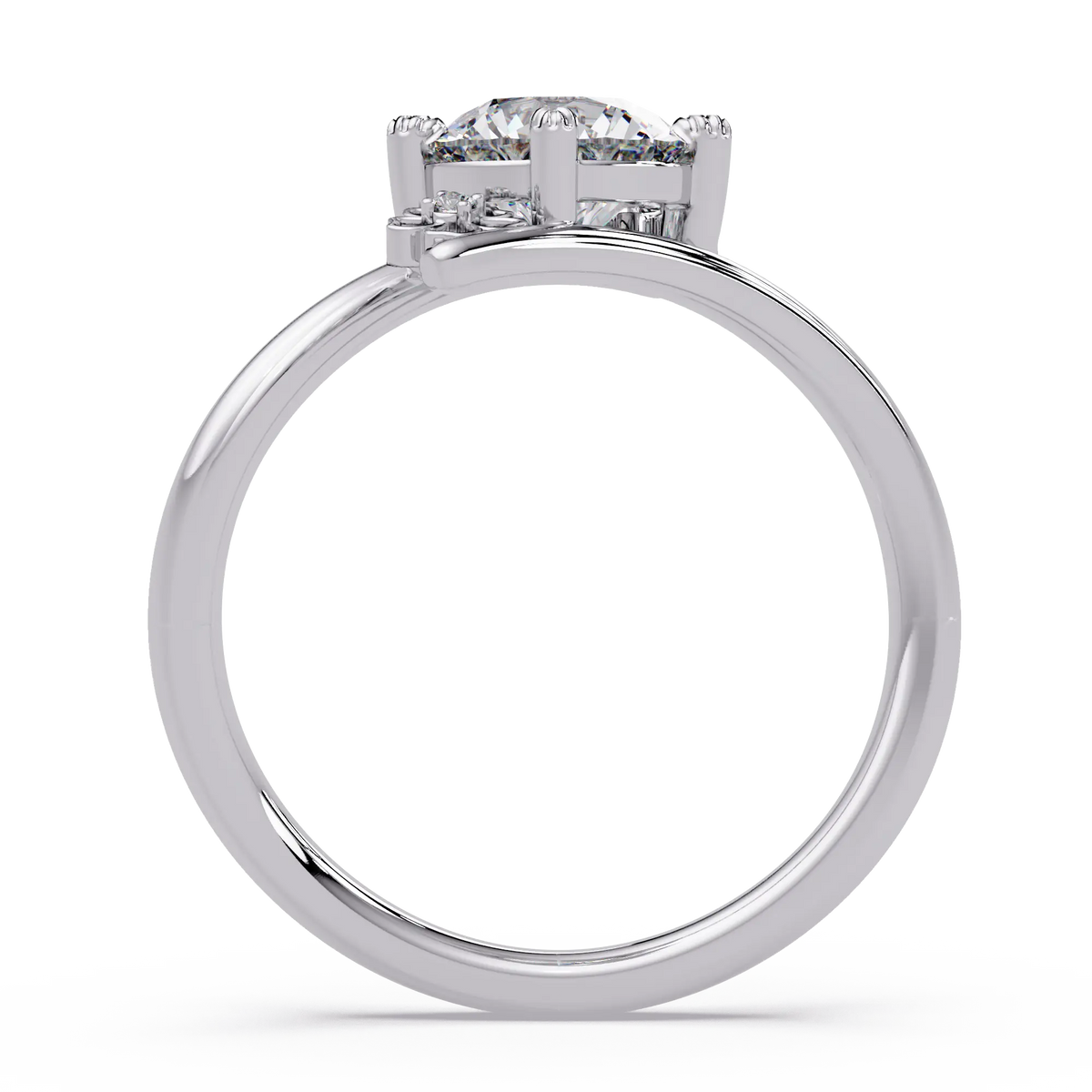 Round Solitaire Lab Grown Diamond Ring - Floral Bypass Design