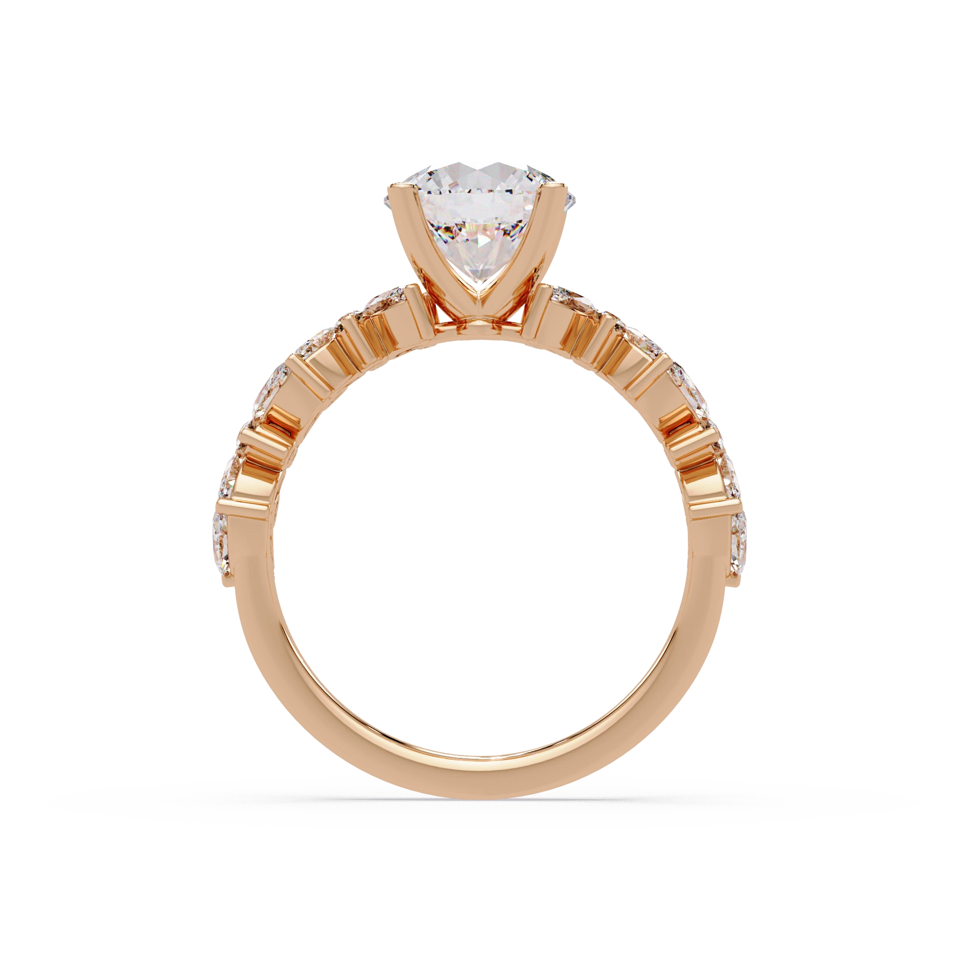 Round Cut Lab Grown Diamond Floral Bridal Set White Gold Leaf Pavé Engagement Ring with Matching Band