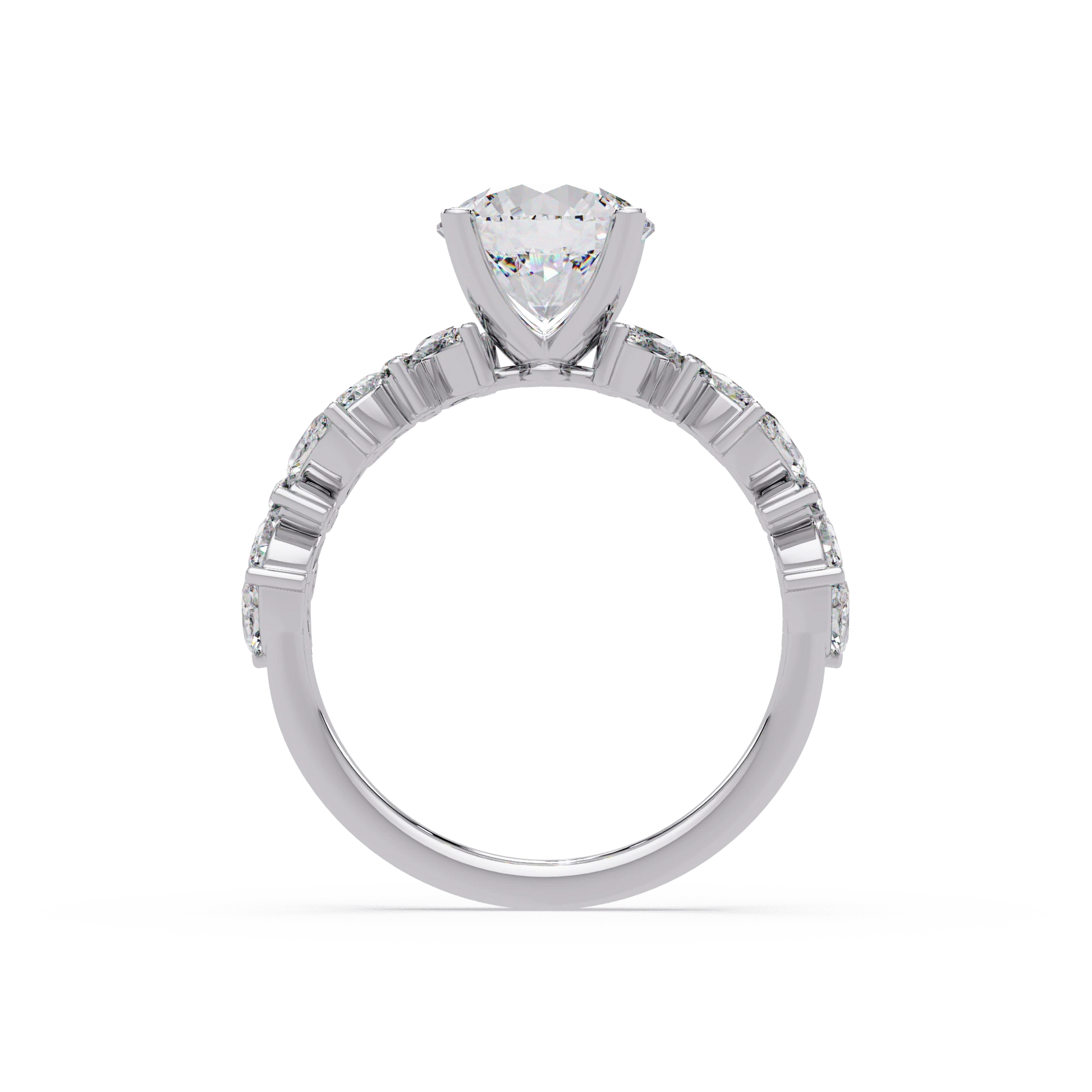 Round Cut Lab Grown Diamond Floral Bridal Set White Gold Leaf Pavé Engagement Ring with Matching Band