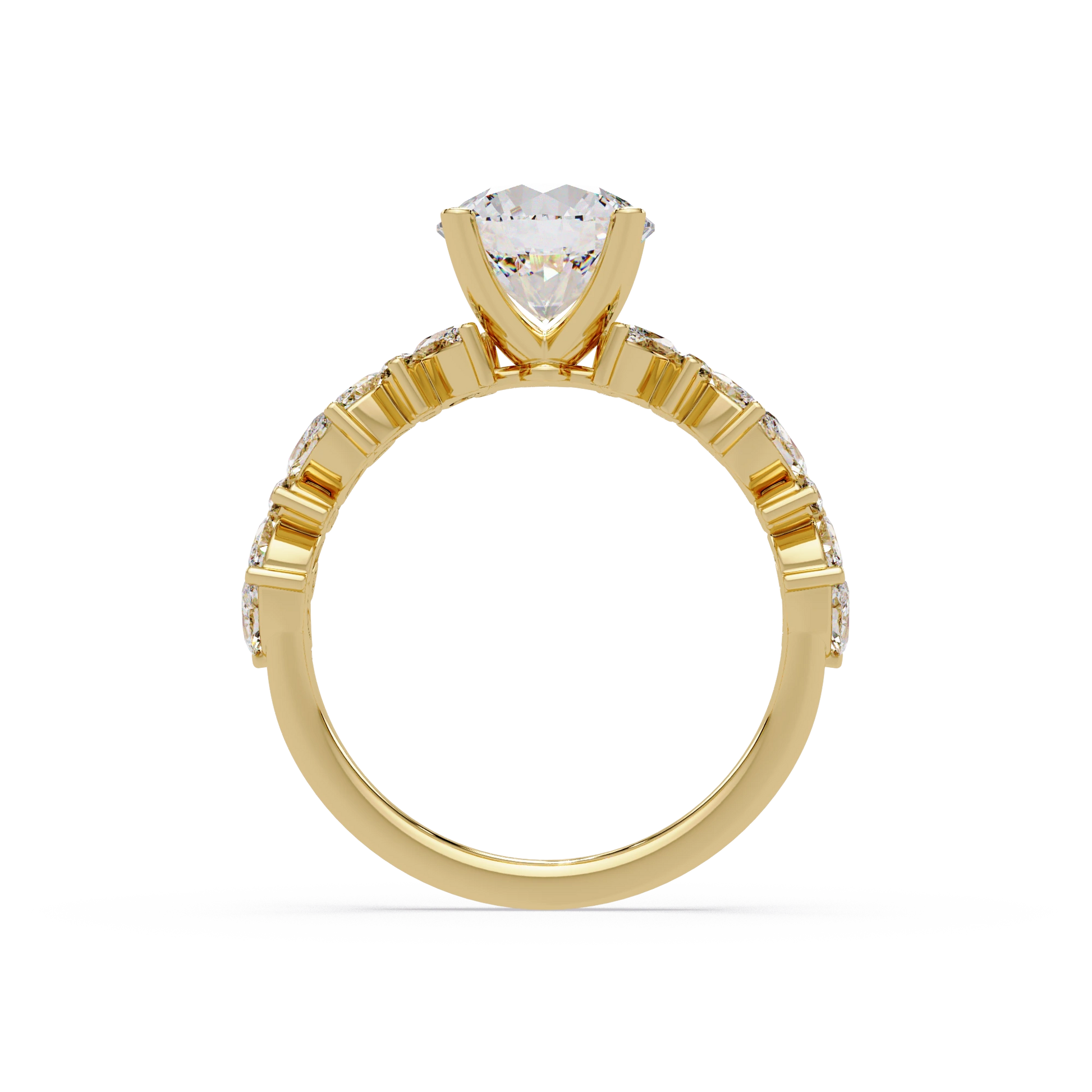 Round Cut Lab Grown Diamond Floral Bridal Set White Gold Leaf Pavé Engagement Ring with Matching Band