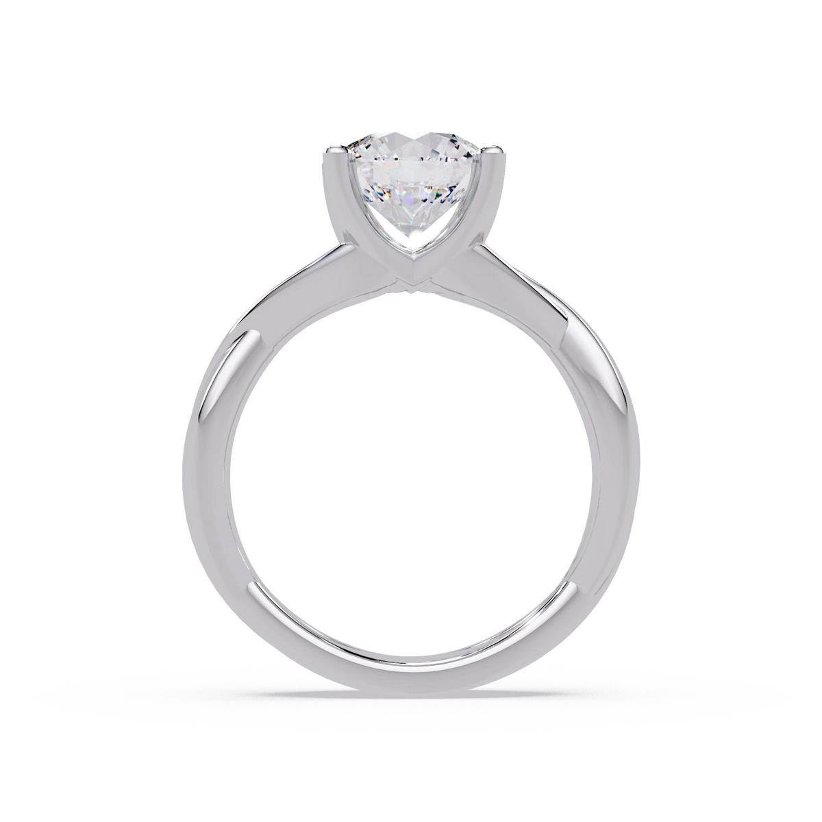 Round Lab Grown Diamond Engagement Ring Sculptural Crisscross Band Rose Gold Solitaire Ring