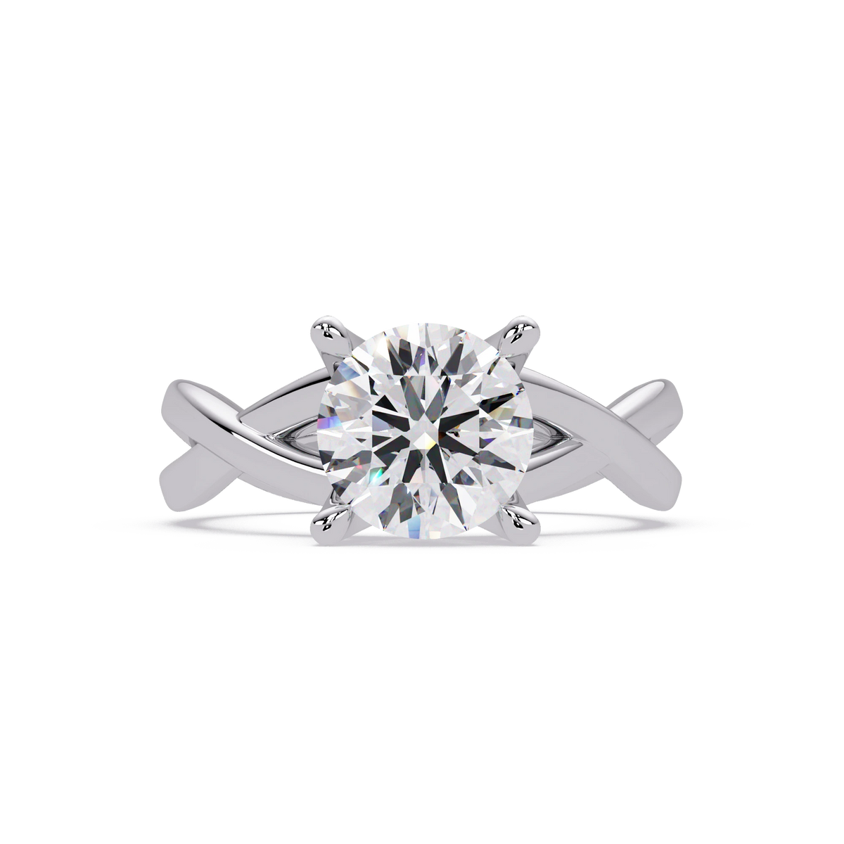 Round Lab Grown Diamond Engagement Ring Sculptural Crisscross Band Rose Gold Solitaire Ring