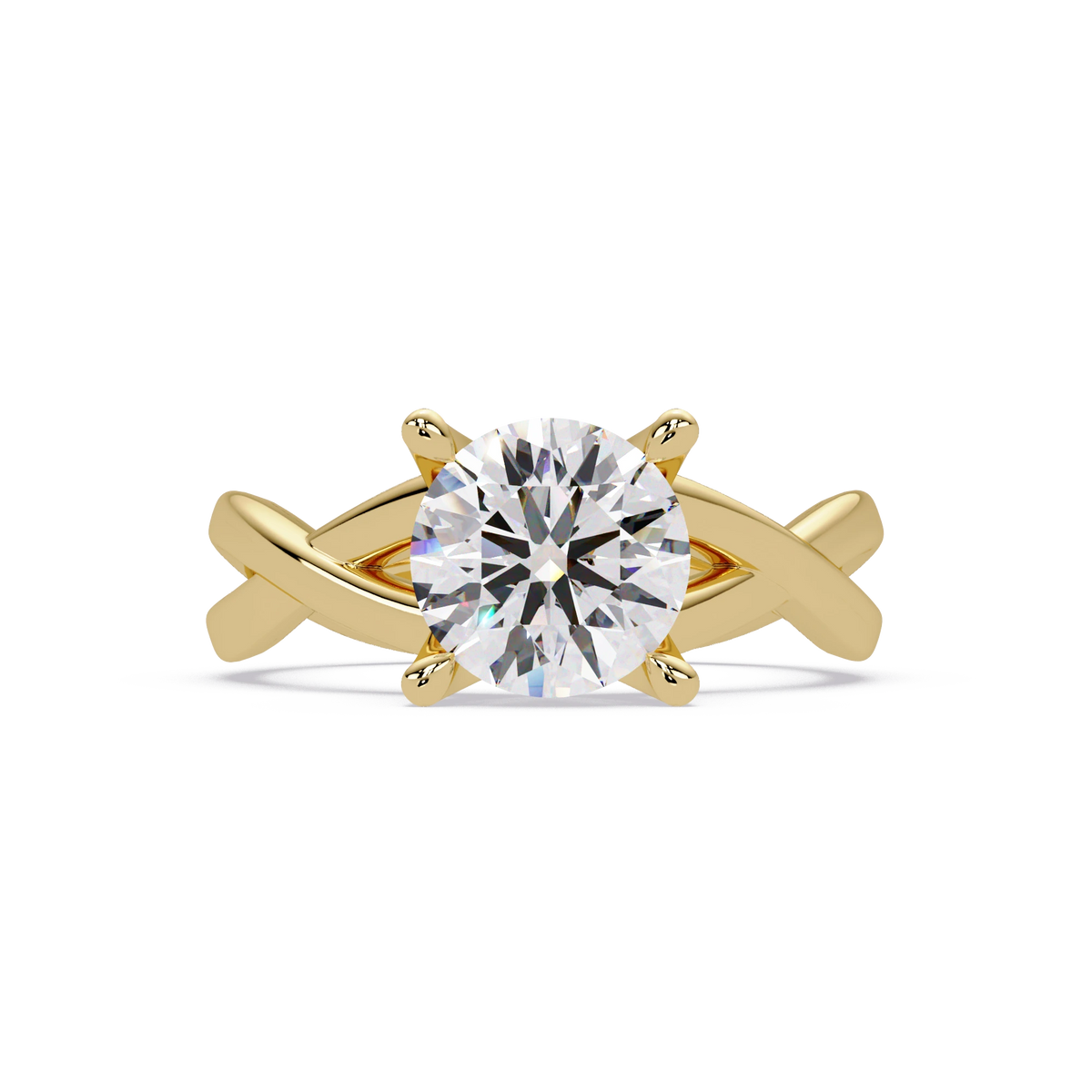Round Lab Grown Diamond Engagement Ring Sculptural Crisscross Band Rose Gold Solitaire Ring