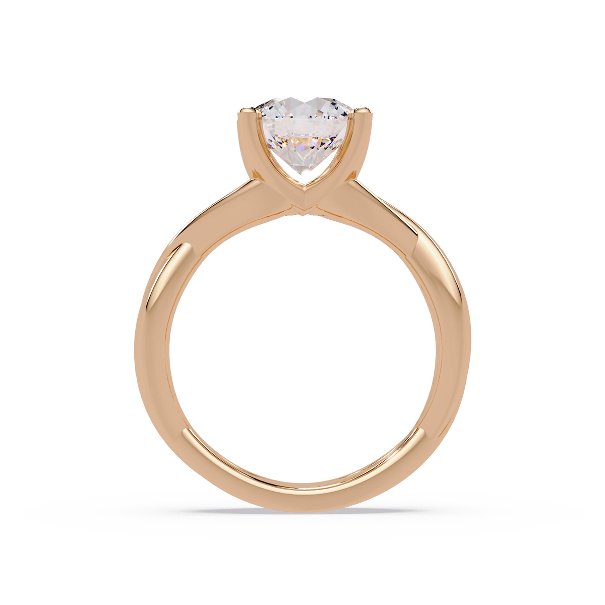 Round Lab Grown Diamond Engagement Ring Sculptural Crisscross Band Rose Gold Solitaire Ring