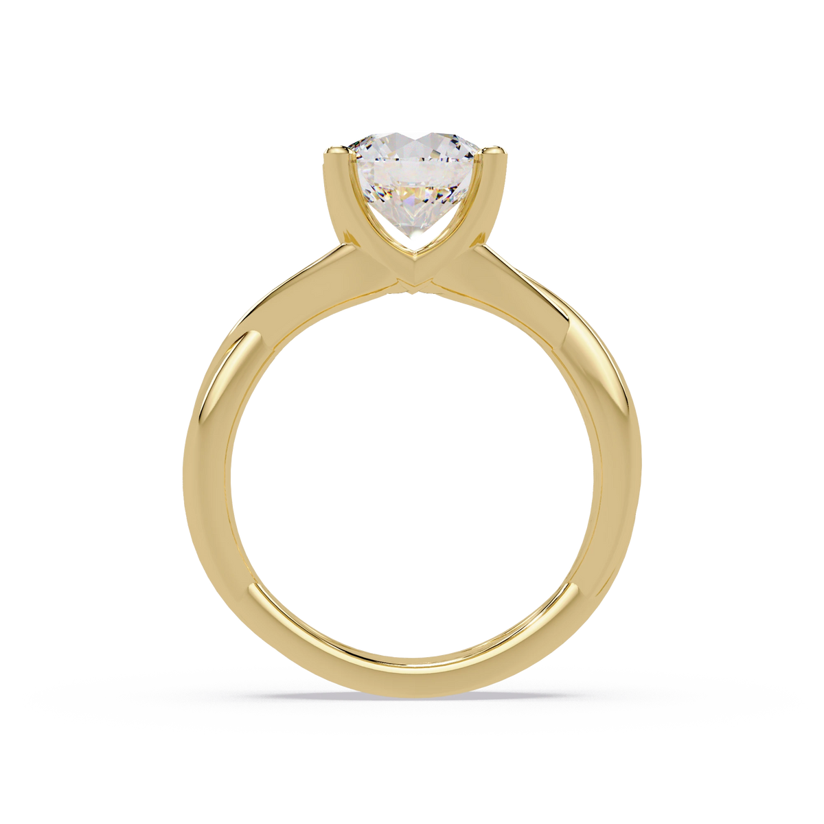 Round Lab Grown Diamond Engagement Ring Sculptural Crisscross Band Rose Gold Solitaire Ring