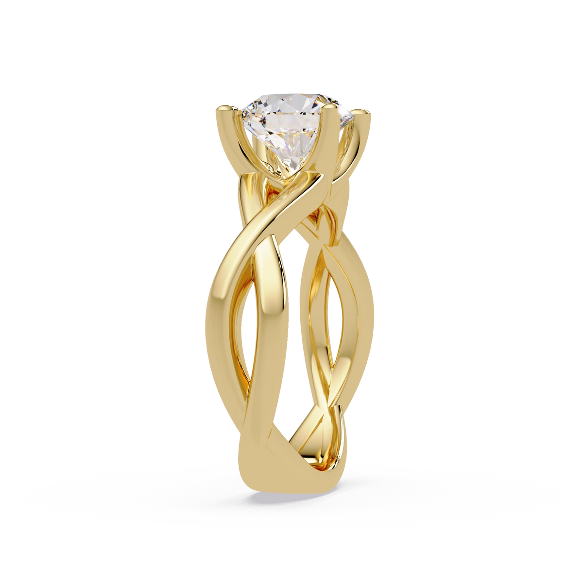 Round Lab Grown Diamond Engagement Ring Sculptural Crisscross Band Rose Gold Solitaire Ring