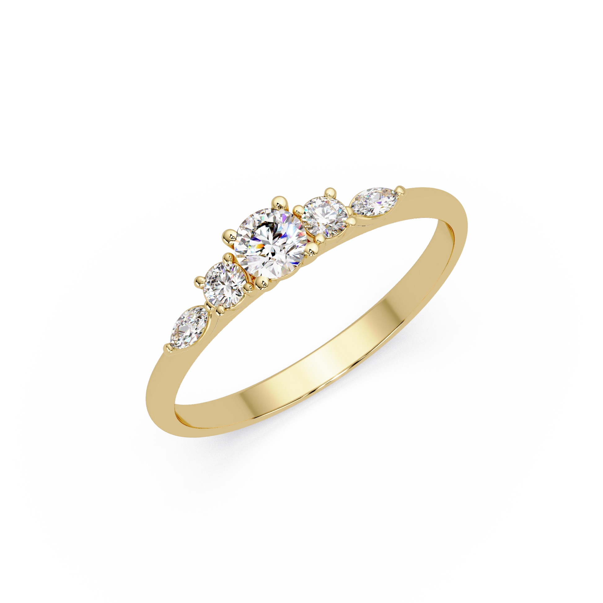 Round Lab Grown Diamond Engagement Ring Rose Gold Floral Accent Five Stone Bridal Ring