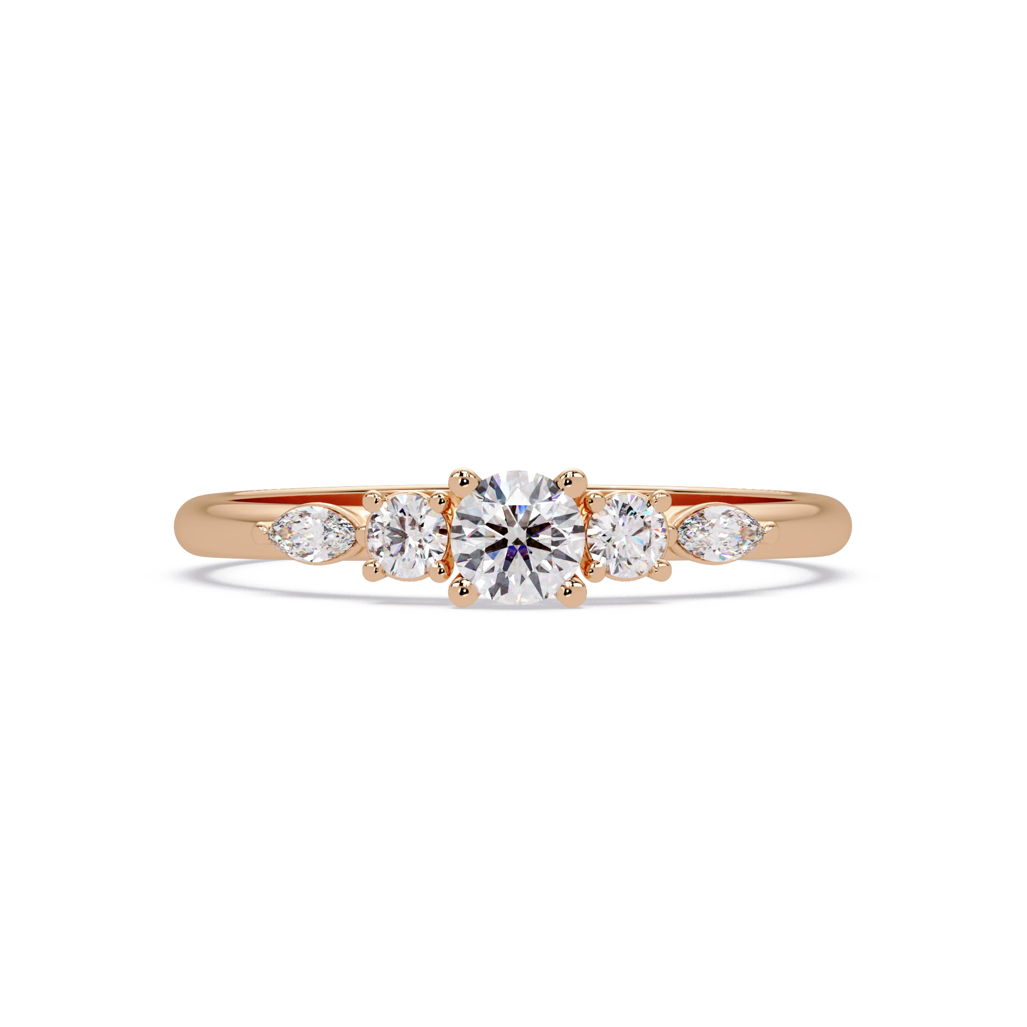 Round Lab Grown Diamond Engagement Ring Rose Gold Floral Accent Five Stone Bridal Ring