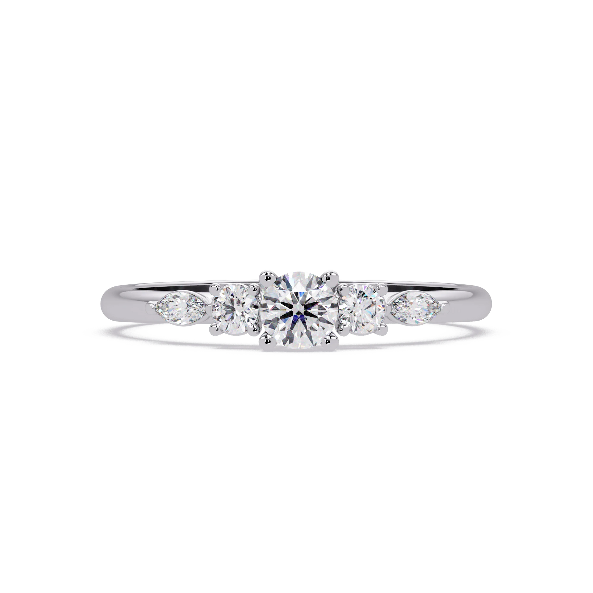 Round Lab Grown Diamond Engagement Ring Rose Gold Floral Accent Five Stone Bridal Ring