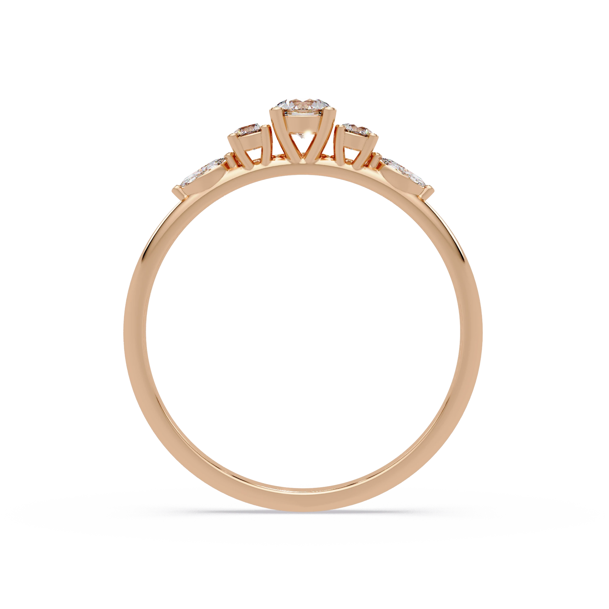 Round Lab Grown Diamond Engagement Ring Rose Gold Floral Accent Five Stone Bridal Ring