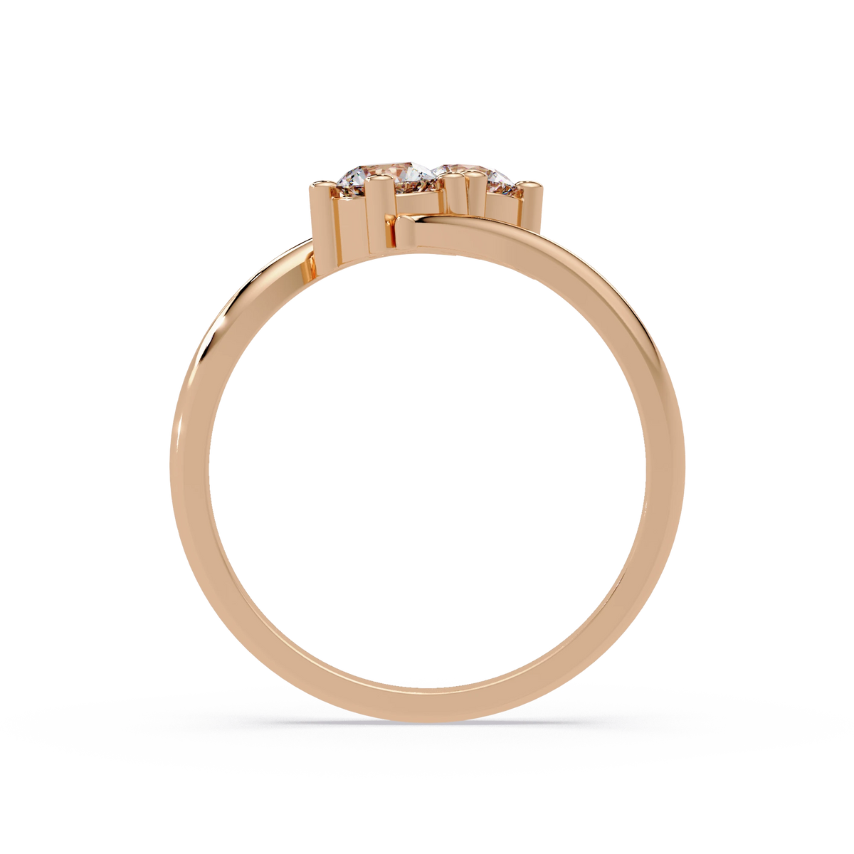 Round Lab Grown Diamond Two Stone Engagement Ring Rose Gold Bypass Contemporary Bridal Ring