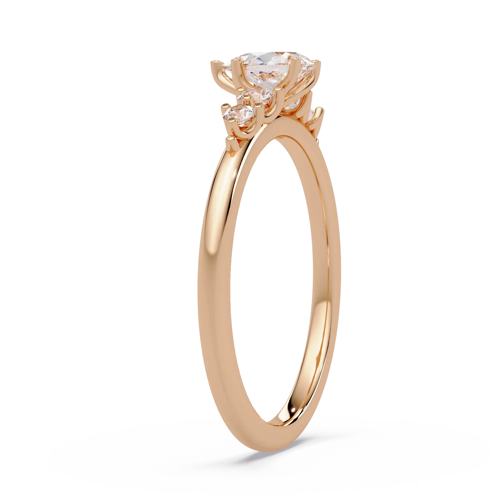 Trillion Cut Diamond Three Stone Engagement Ring  Round Accent Diamond Solitaire Ring