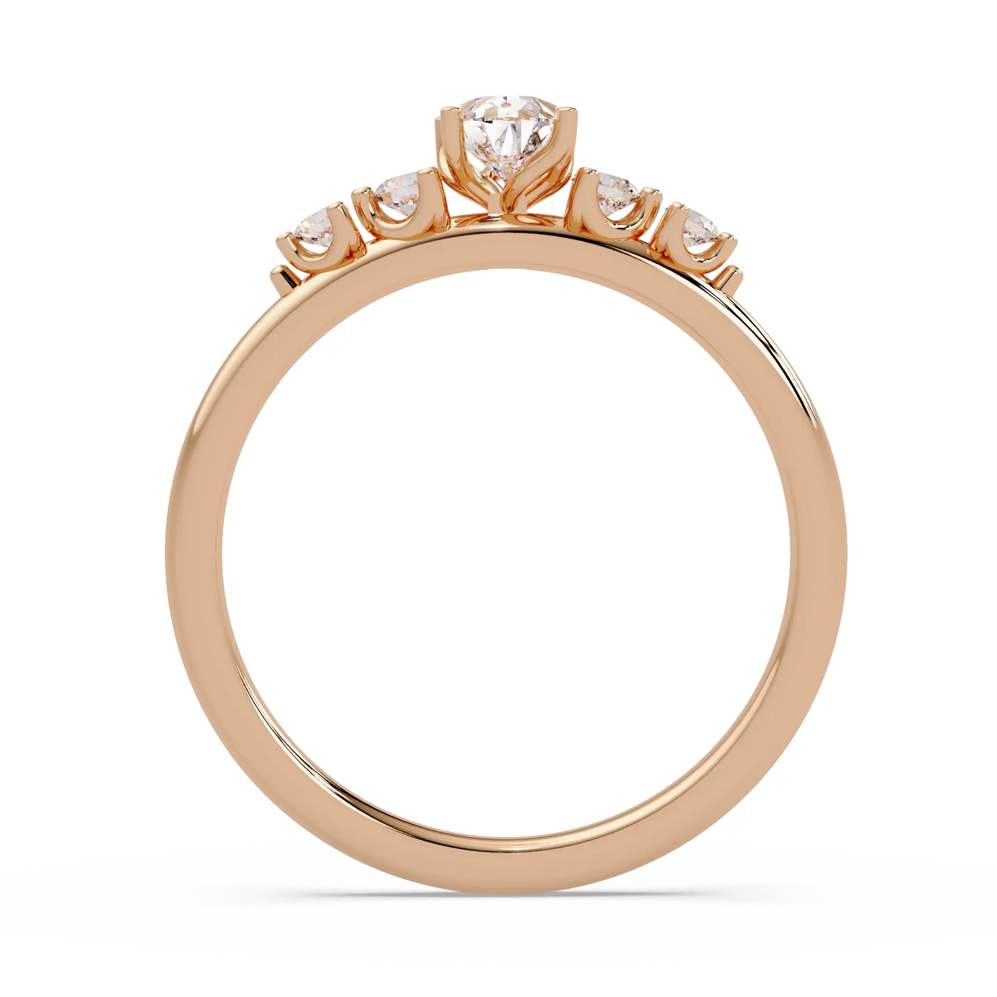 Trillion Cut Diamond Three Stone Engagement Ring  Round Accent Diamond Solitaire Ring