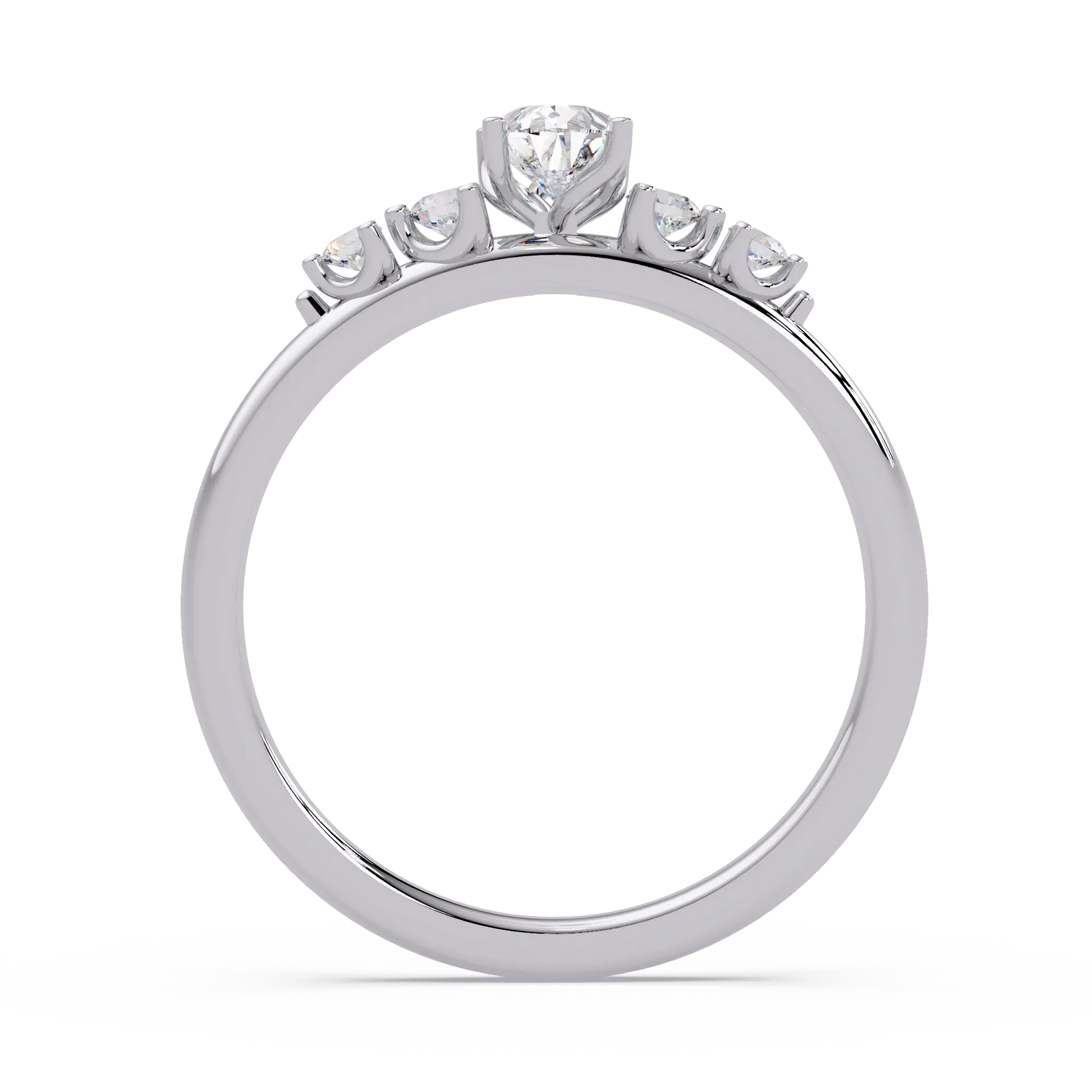 Trillion Cut Diamond Three Stone Engagement Ring  Round Accent Diamond Solitaire Ring