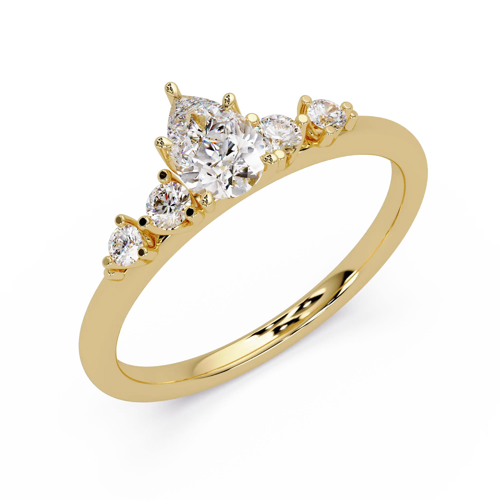 Trillion Cut Diamond Three Stone Engagement Ring  Round Accent Diamond Solitaire Ring