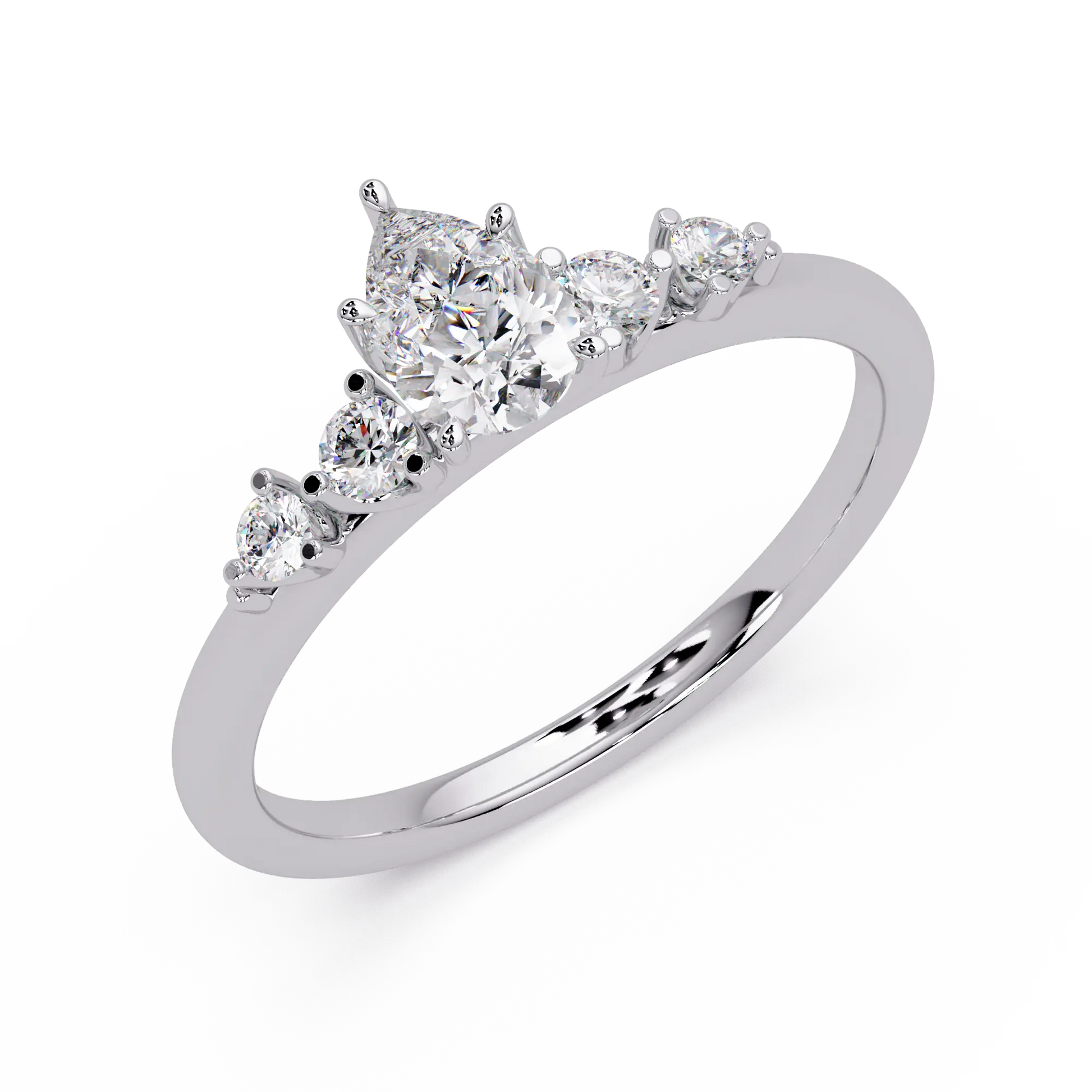 Trillion Cut Diamond Three Stone Engagement Ring  Round Accent Diamond Solitaire Ring