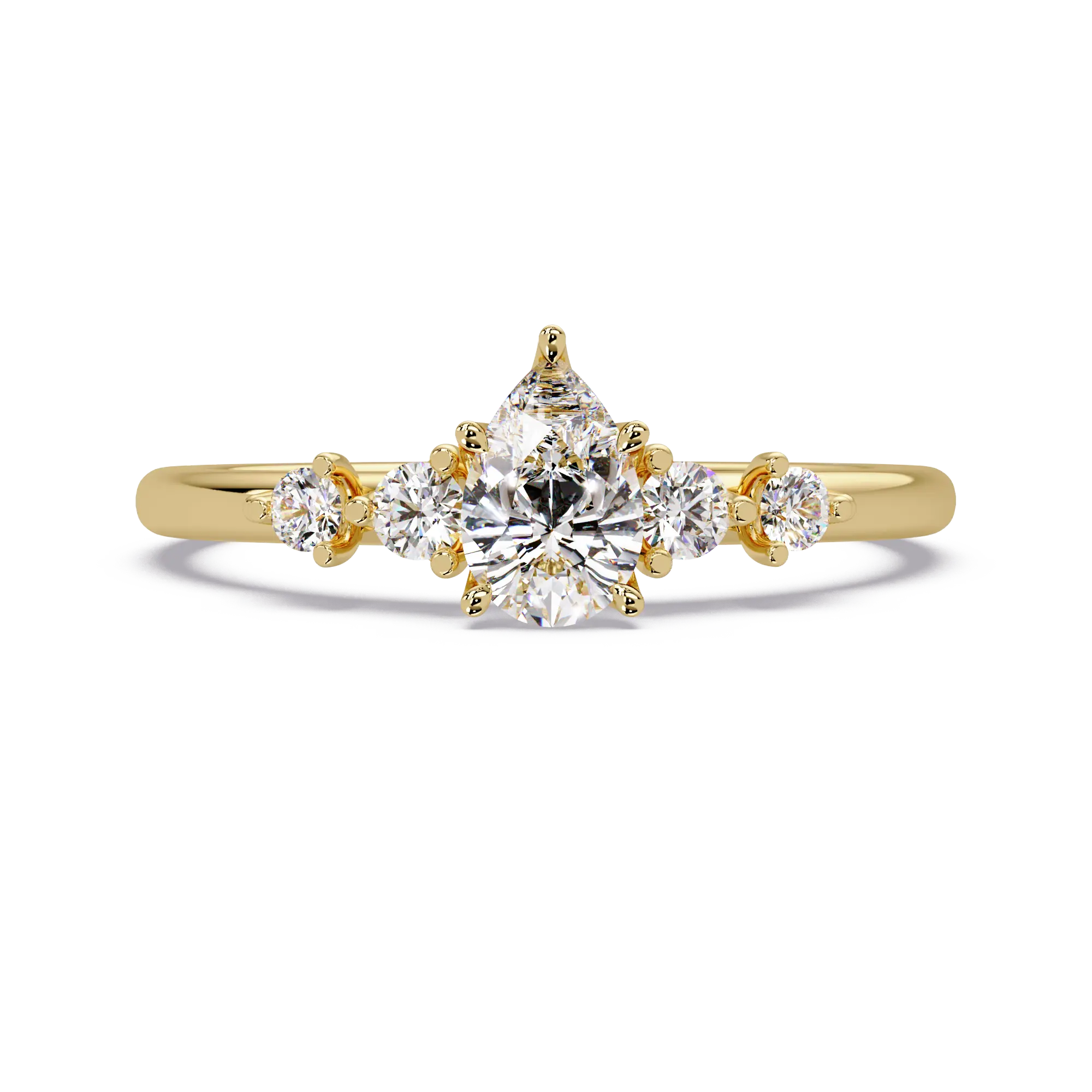 Trillion Cut Diamond Three Stone Engagement Ring  Round Accent Diamond Solitaire Ring