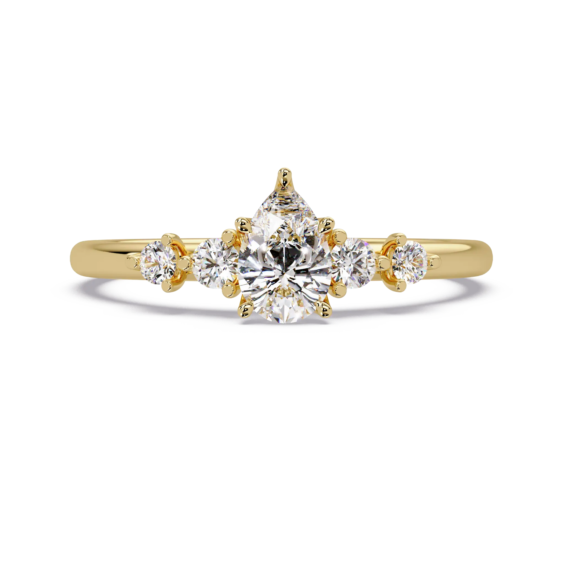 Trillion Cut Diamond Three Stone Engagement Ring  Round Accent Diamond Solitaire Ring