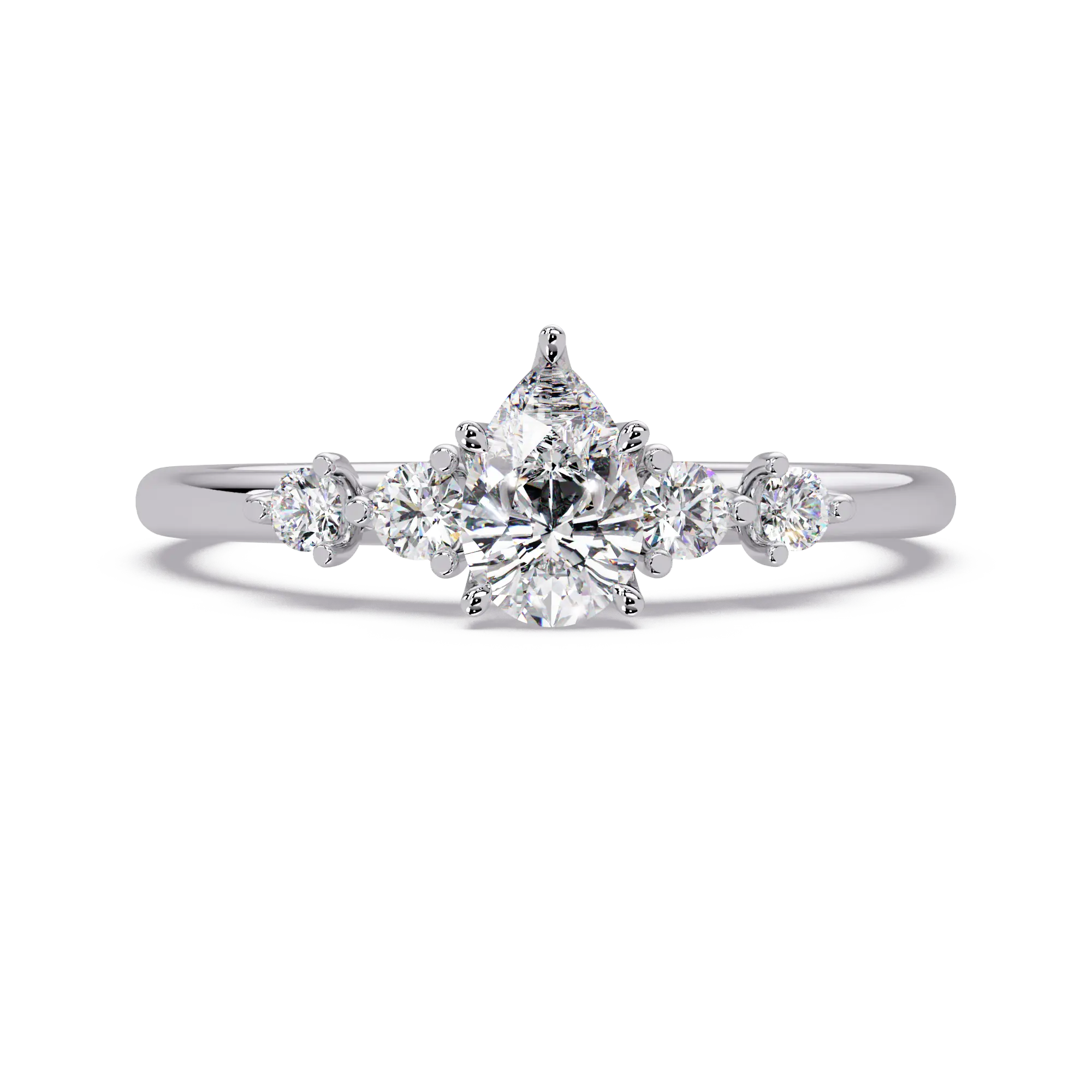Trillion Cut Diamond Three Stone Engagement Ring  Round Accent Diamond Solitaire Ring