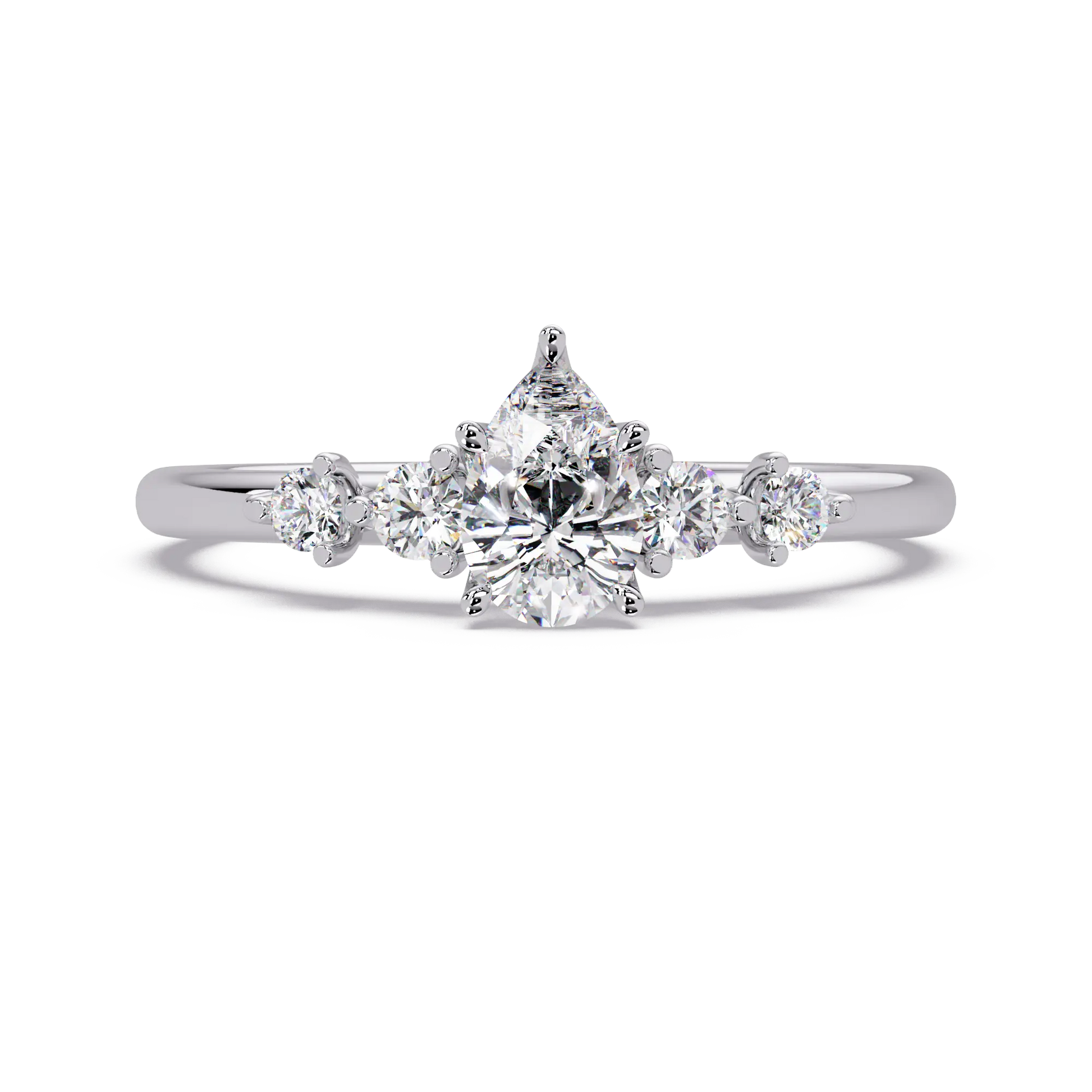 Trillion Cut Diamond Three Stone Engagement Ring  Round Accent Diamond Solitaire Ring