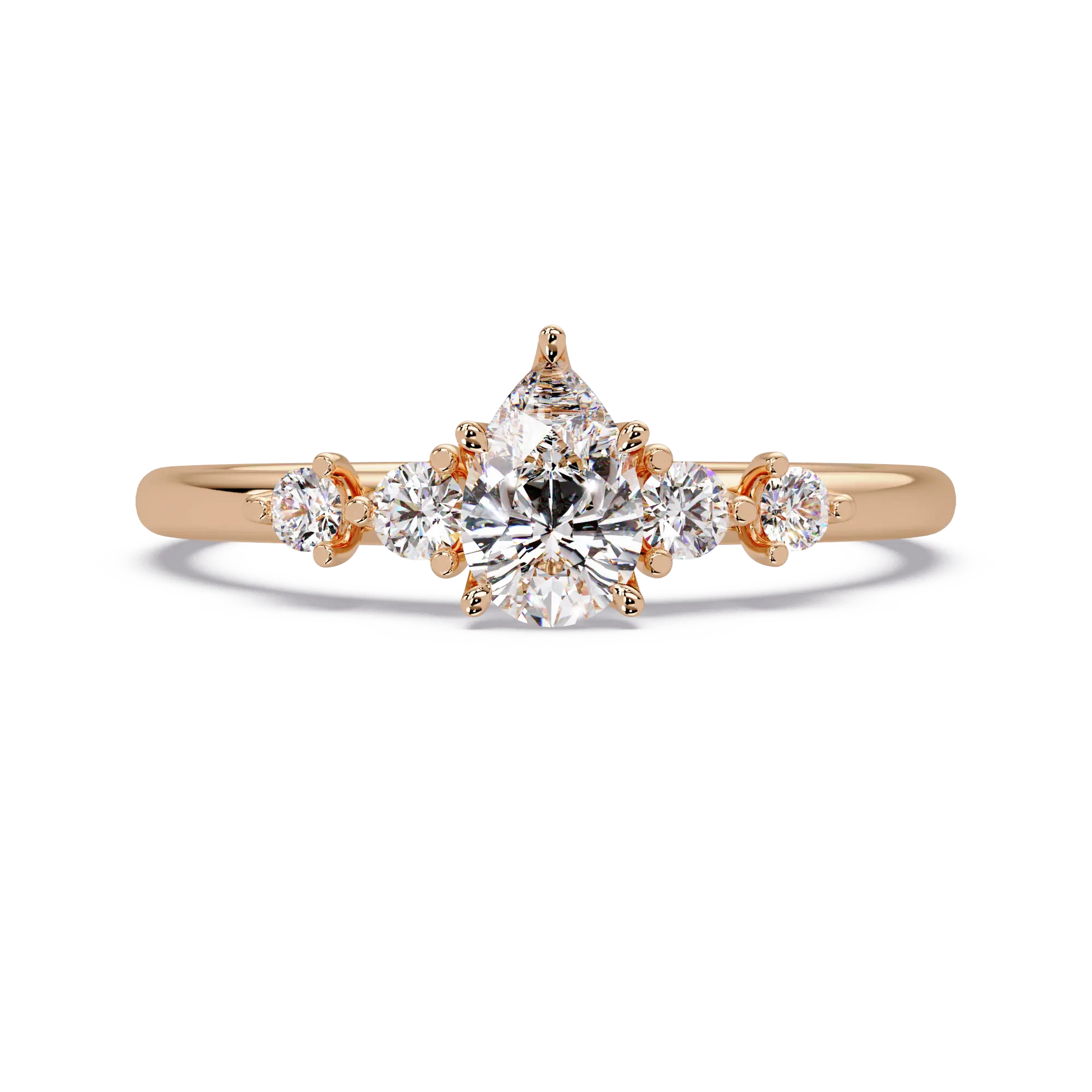 Trillion Cut Diamond Three Stone Engagement Ring  Round Accent Diamond Solitaire Ring