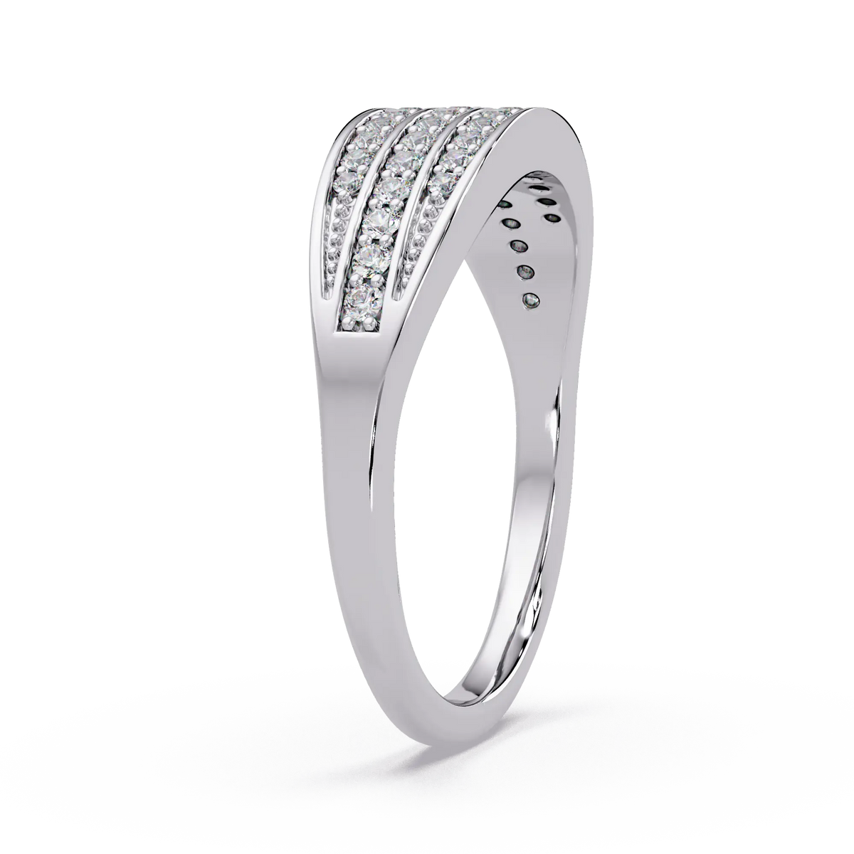 Triple Row Diamond Wedding Band & Modern Pavé Anniversary Ring in Rose Gold
