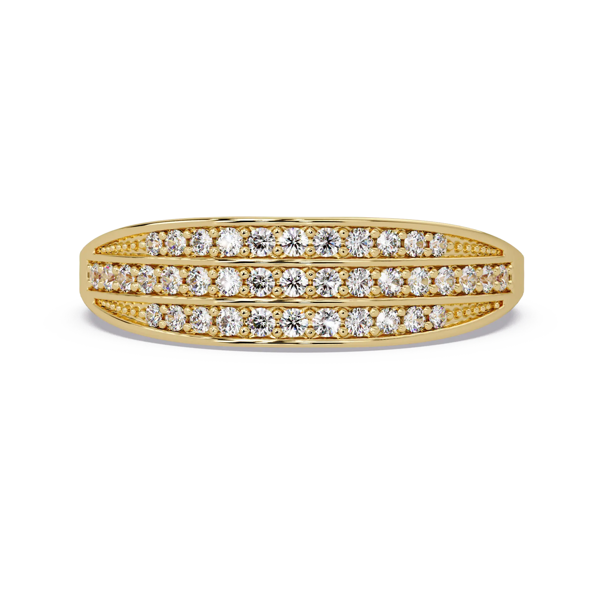 Triple Row Diamond Wedding Band & Modern Pavé Anniversary Ring in Rose Gold