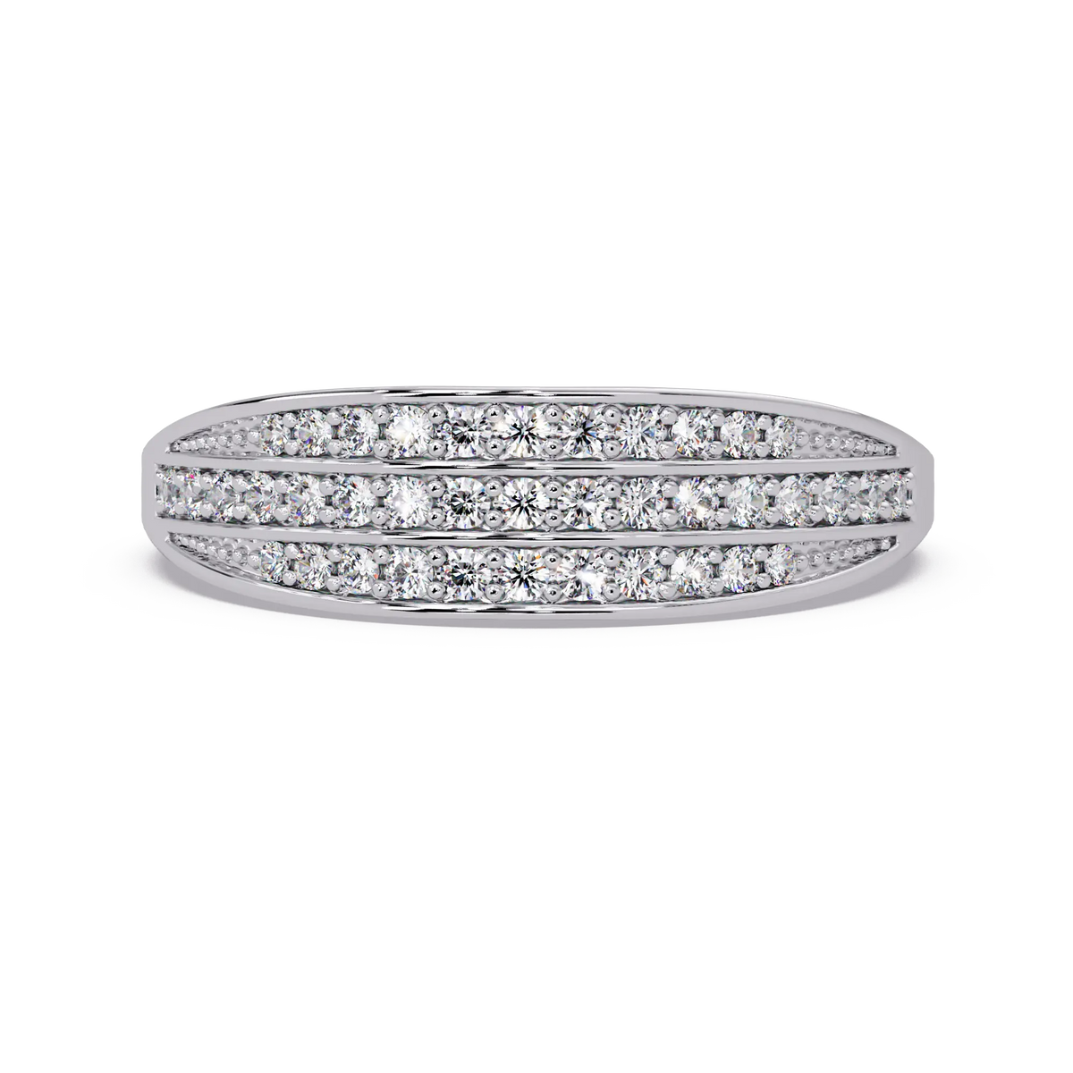 Triple Row Diamond Wedding Band & Modern Pavé Anniversary Ring in Rose Gold