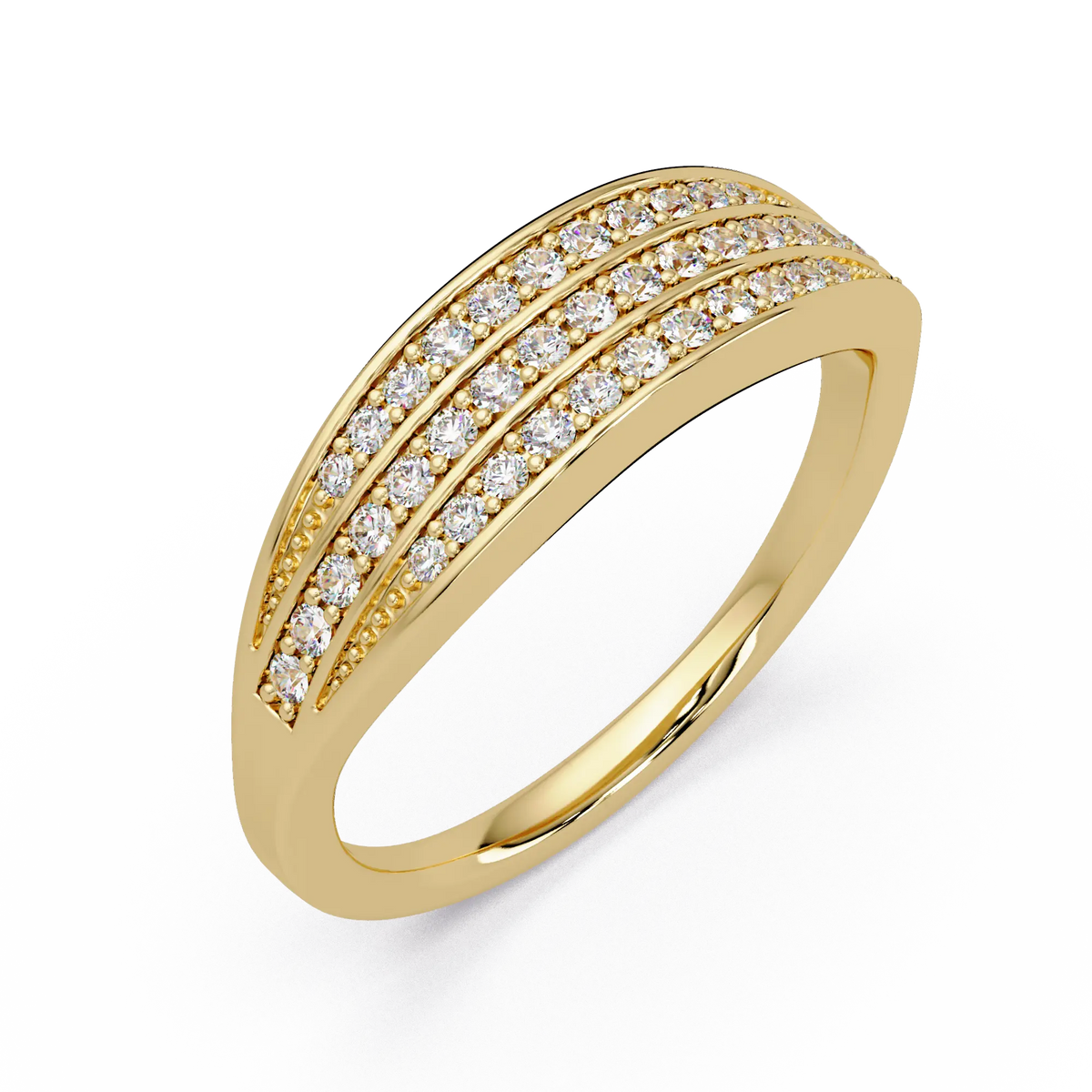 Triple Row Diamond Wedding Band & Modern Pavé Anniversary Ring in Rose Gold