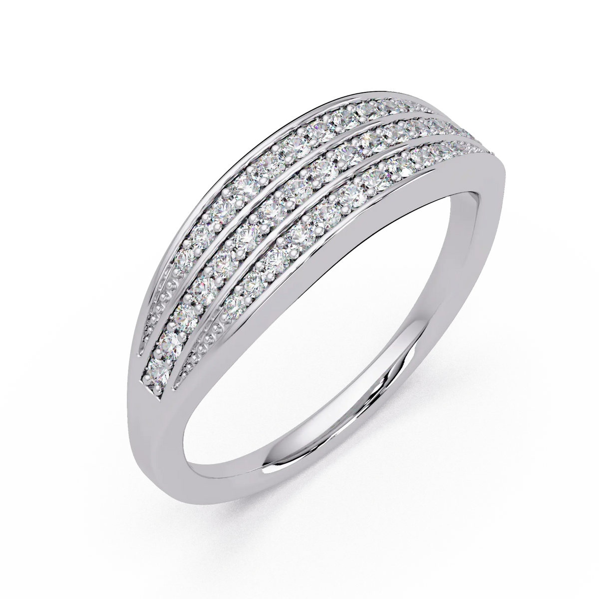 Triple Row Diamond Wedding Band & Modern Pavé Anniversary Ring in Rose Gold