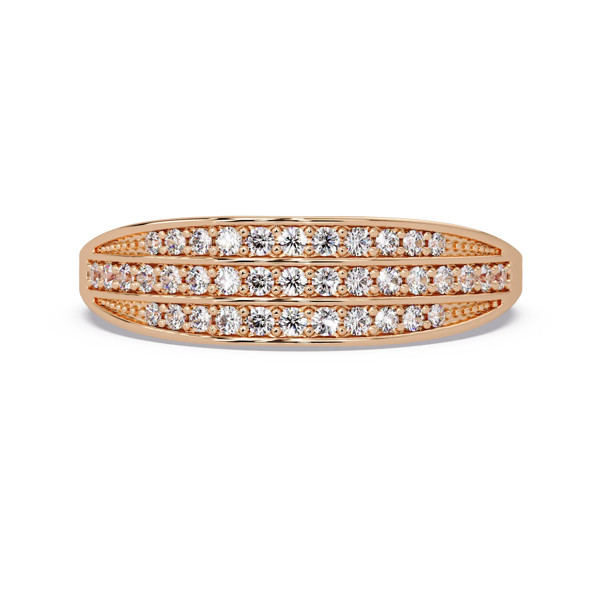 Triple Row Diamond Wedding Band & Modern Pavé Anniversary Ring in Rose Gold