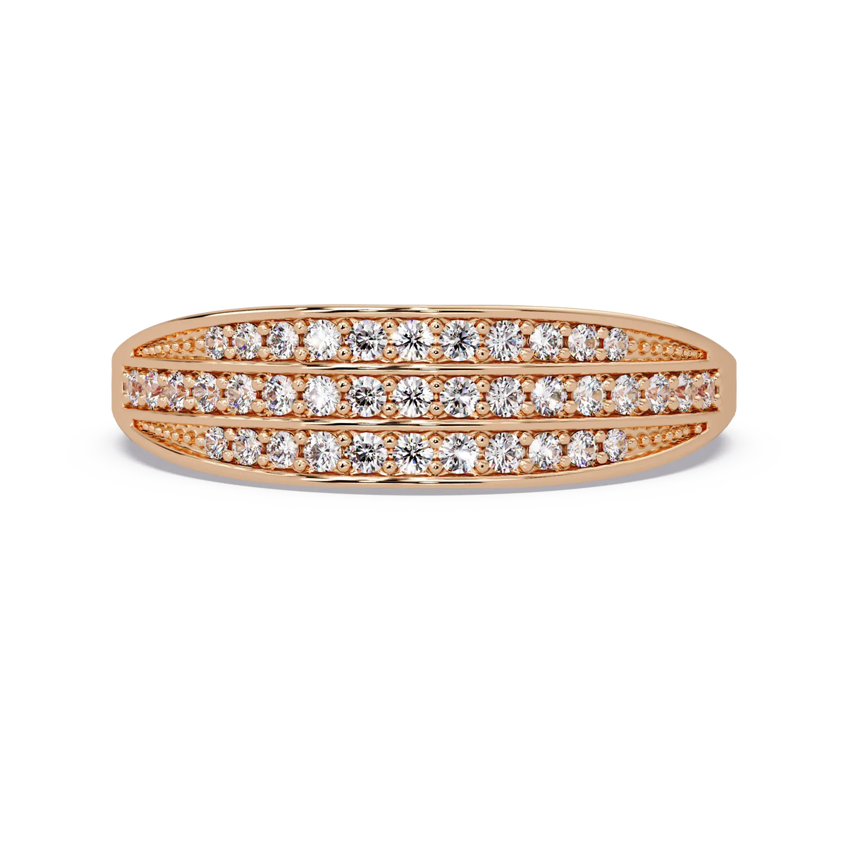 Triple Row Diamond Wedding Band & Modern Pavé Anniversary Ring in Rose Gold