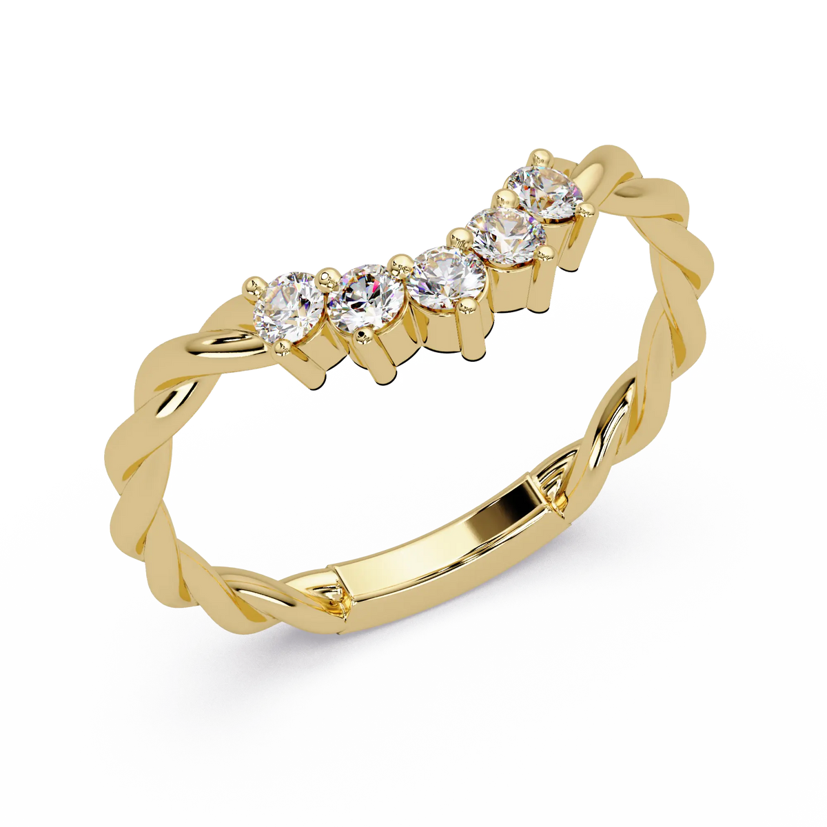 Twisted Round Lab Grown Diamond Curved Wedding Band & Nature Inspired Stackable Vine Ring