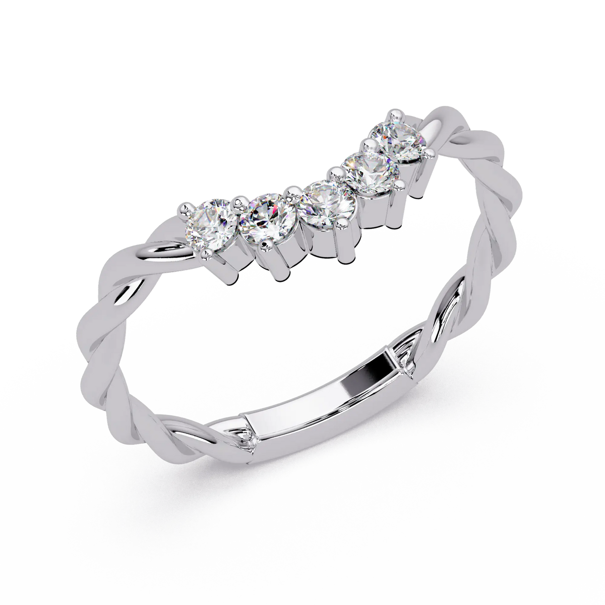 Twisted Round Lab Grown Diamond Curved Wedding Band & Nature Inspired Stackable Vine Ring