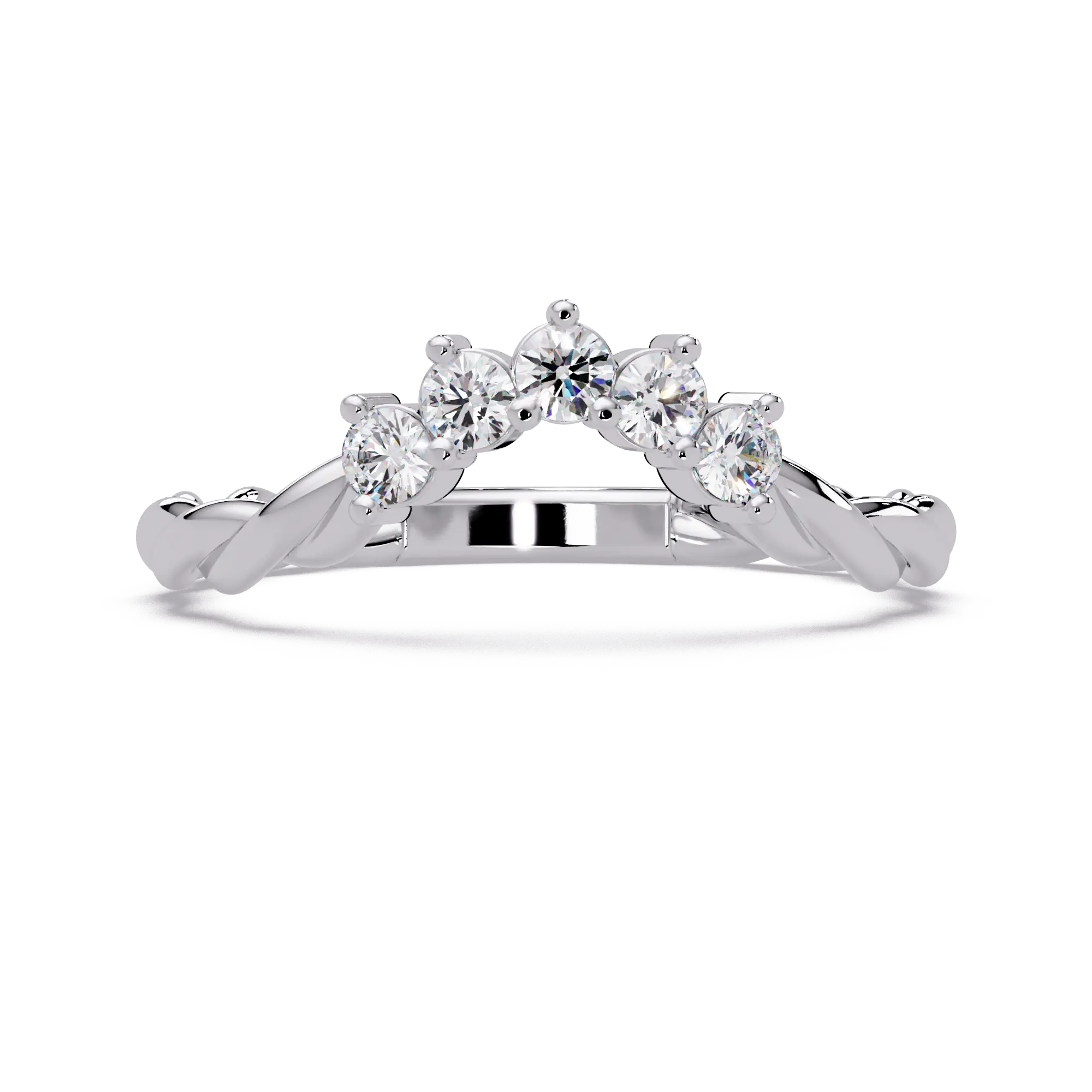 Twisted Round Lab Grown Diamond Curved Wedding Band & Nature Inspired Stackable Vine Ring