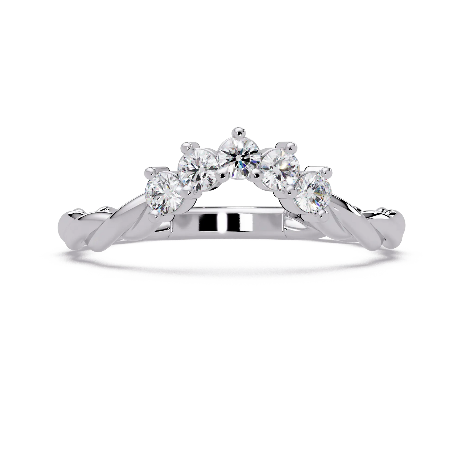 Twisted Round Lab Grown Diamond Curved Wedding Band & Nature Inspired Stackable Vine Ring